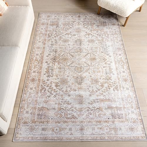 Splashguard Kaleen Beige/Ivory, 4' x 6', Vintage, Soft and Cozy,