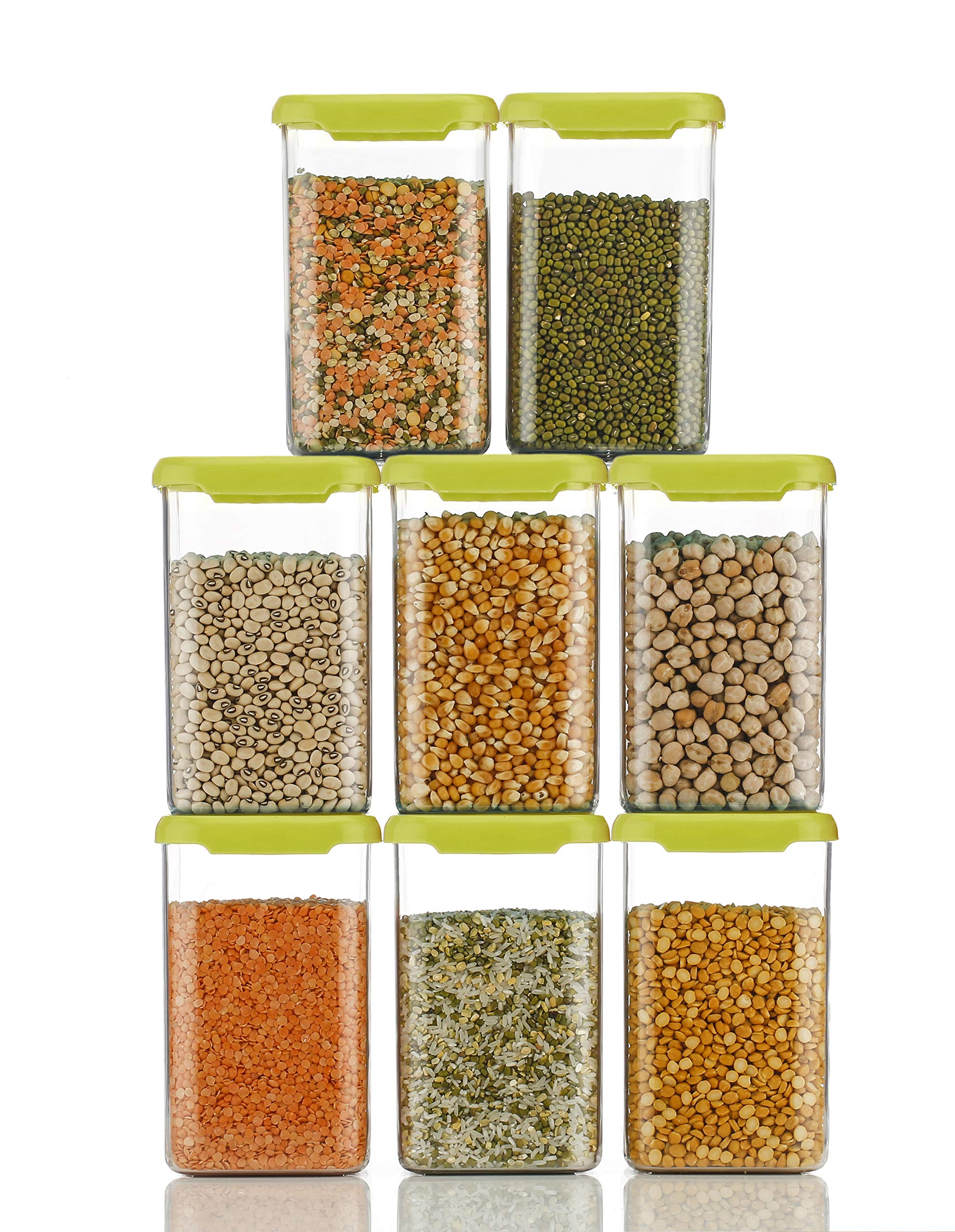 Cloudhead Airtight Unbreakable Crystal Clear Square Container Set For Kiitchen Storage, kitchen dabba box, grocery jars-1200 ml (SET OF 8, GREEN)