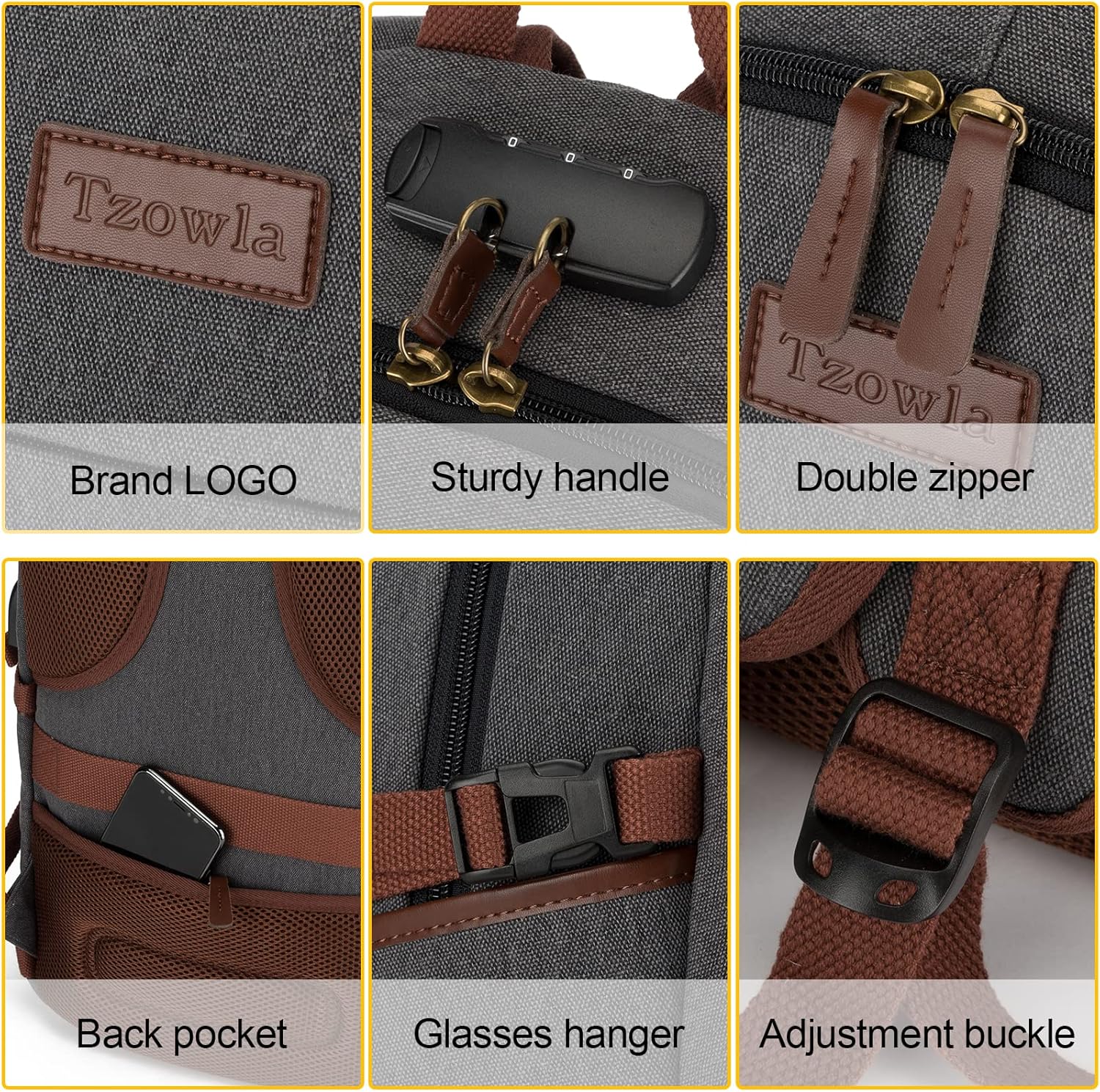 Tzowla Canvas Laptop Backpack-Anti Theft Bag for Men Women,Rucksack Fits 15.6Inch Laptop, Work Travel with Lock thumbnail