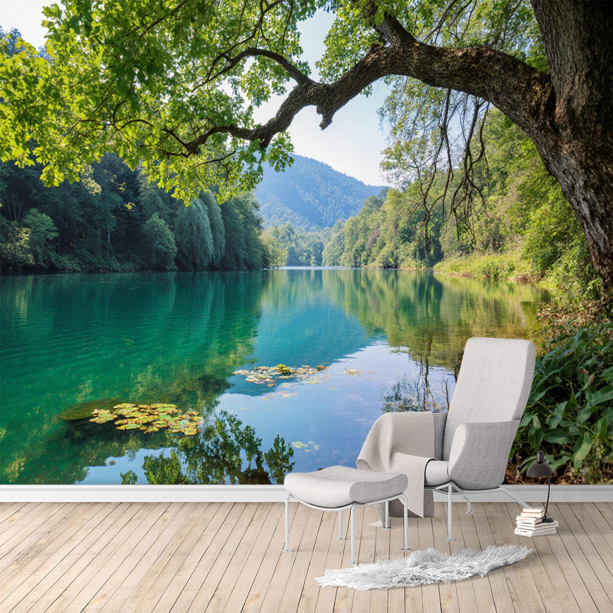 Custom Size Wall Murals, Tranquil Lake Forest Landscape, Removable SelfAdhesive Water Activated Large Photo Wallpaper for Living Room Bedroom Office