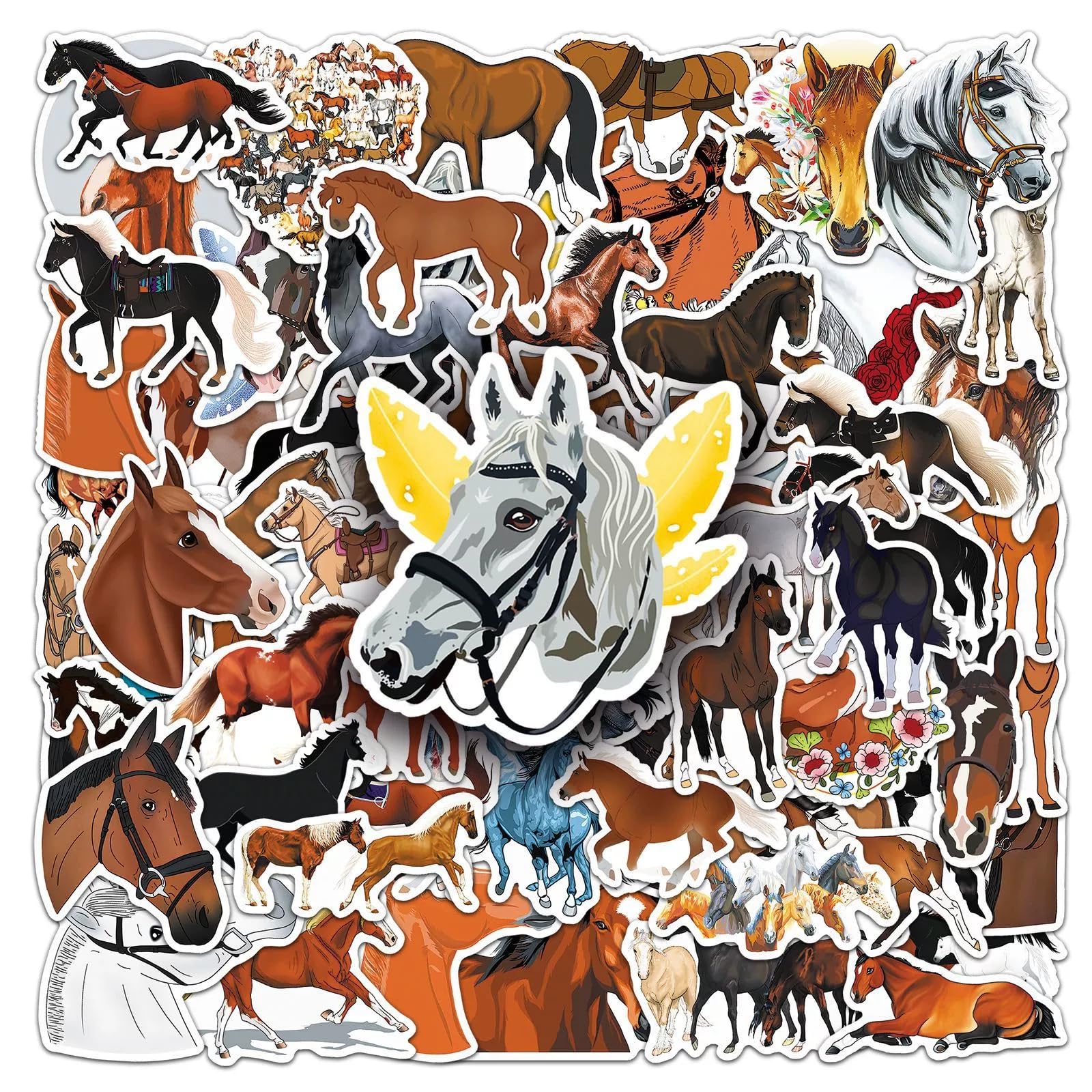 100 Pcs Cool Horse Stickers Laptop Car Scrapbook Phone Skateboard Suitcase Luggage Bike Horse Vinyl Waterproof Aesthetic Personalised Stickers for Teens Boys Girls Adults