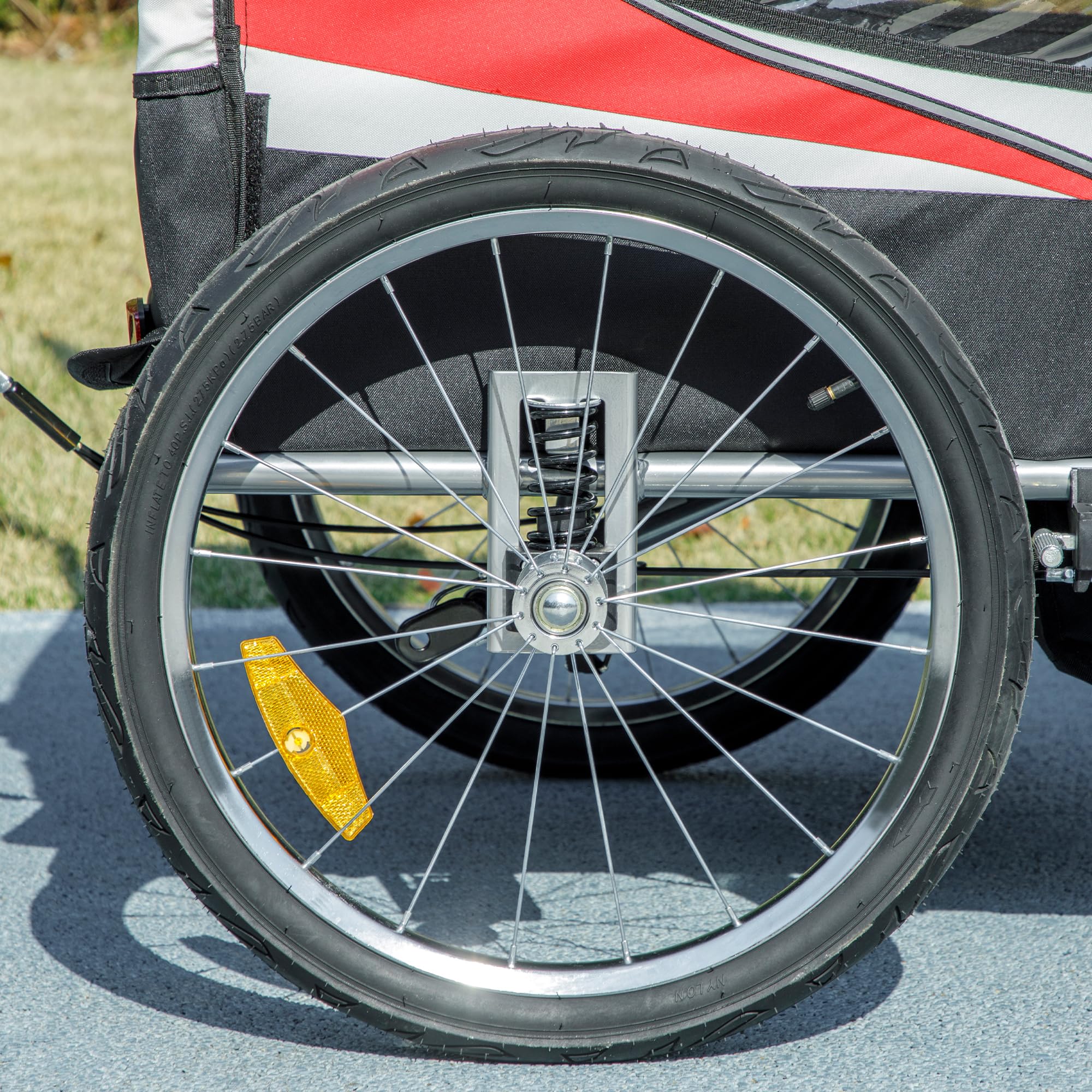 HOMCOM Remorque Velo Enfant 2 en 1 Poussette vélo bébé 2 Places avec Ceinture de sécurité 5 Points, réflecteurs, Drapeau et attelage, Charge 40 Kg, Rouge