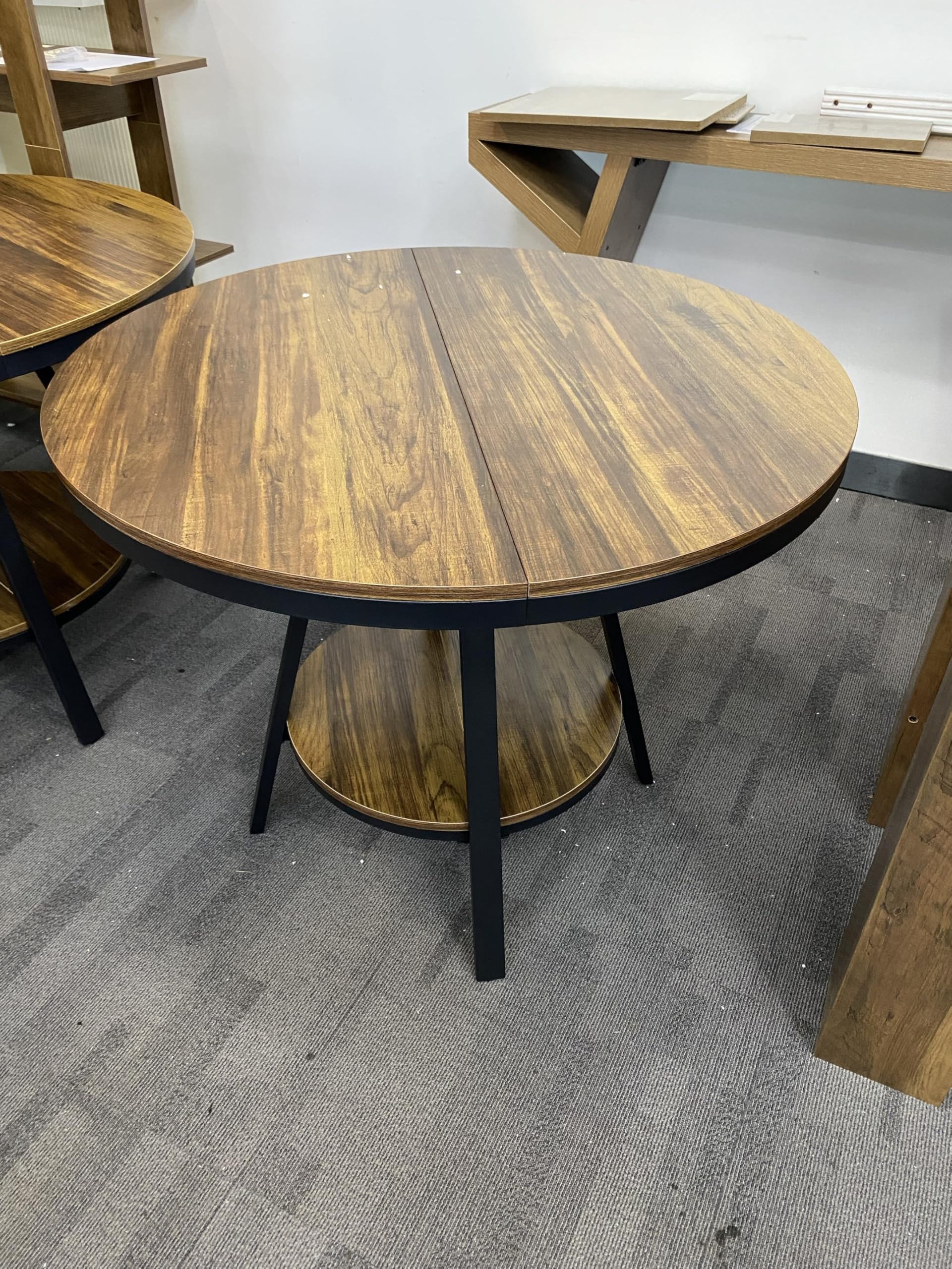 Tribesigns Mesa de Comedor Industrial Redonda de Dos Niveles, Mesa de Comedor pequeña para Cocina para 2-4 Personas, Mueble de Cocina de Madera de 90 cm con Patas metálicas Resistentes, marrón