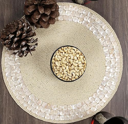 Miniatura 8 de ALPHA Living HOME Manteles individuales redondos con cuentas de 13 pulgadas, hecho a mano, para mesa de comedor, centro de mesa, boda, vacaciones,