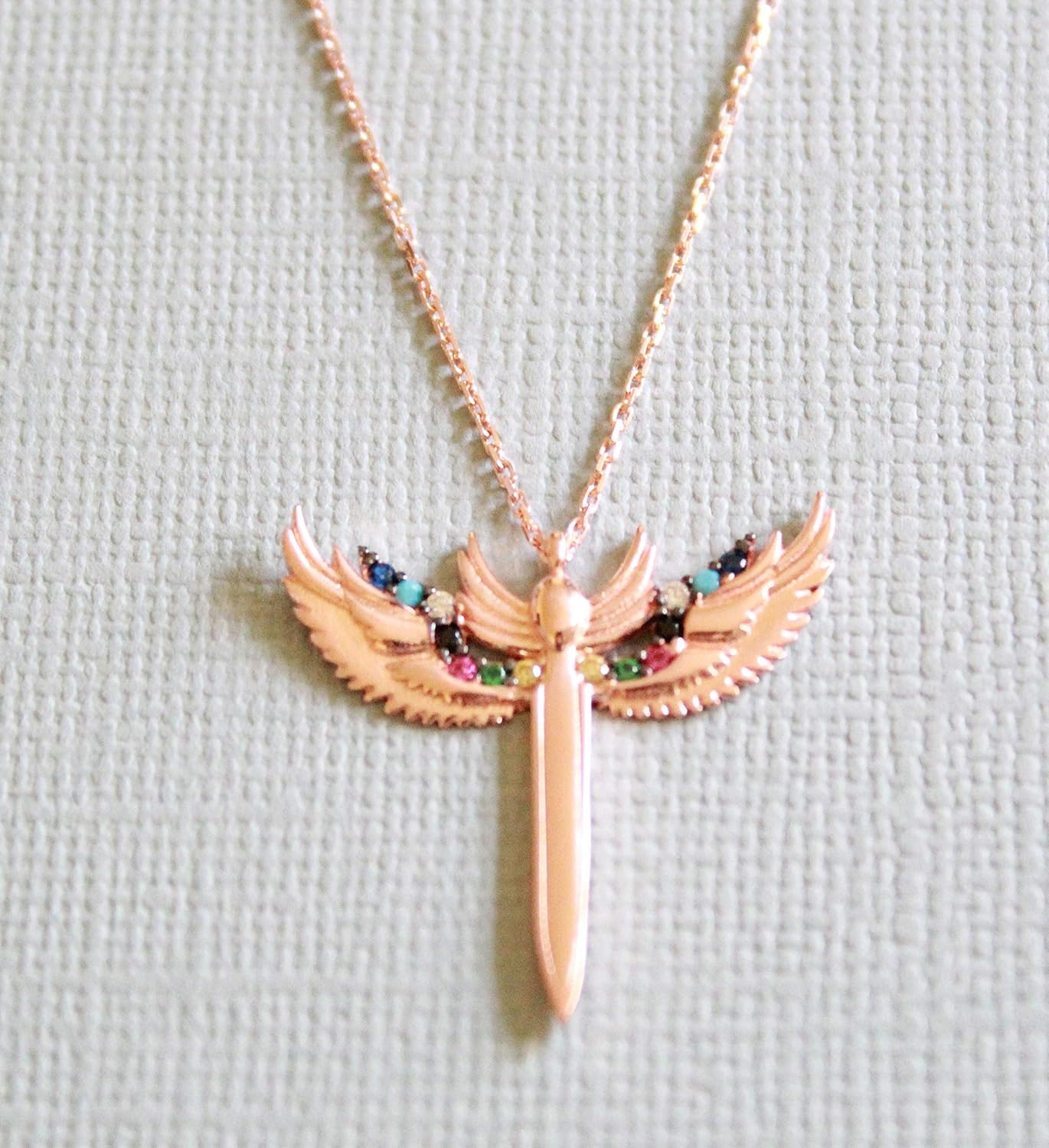 Rose Gold Archangel Michael Sword Pendant, Colorful Stone Necklace for Spiritual Protection, Adjustable Chain, Ideal Angel Lovers Gift - Image 4