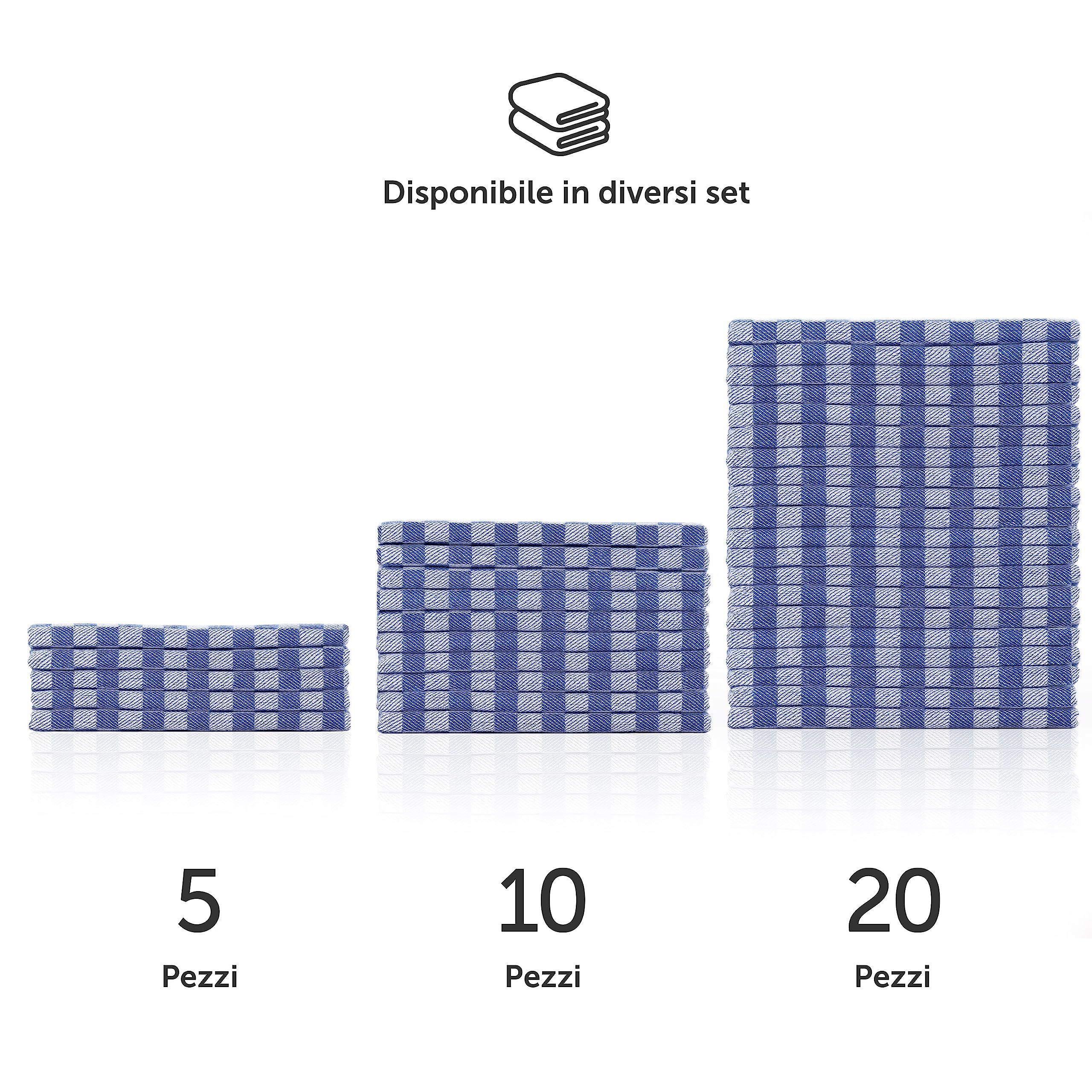 Set 10 Strofinacci Da Cucina In Cotone 100% - Canovacci Assorbenti 50x70cm Certificati Oeko-Tex (Blu)
