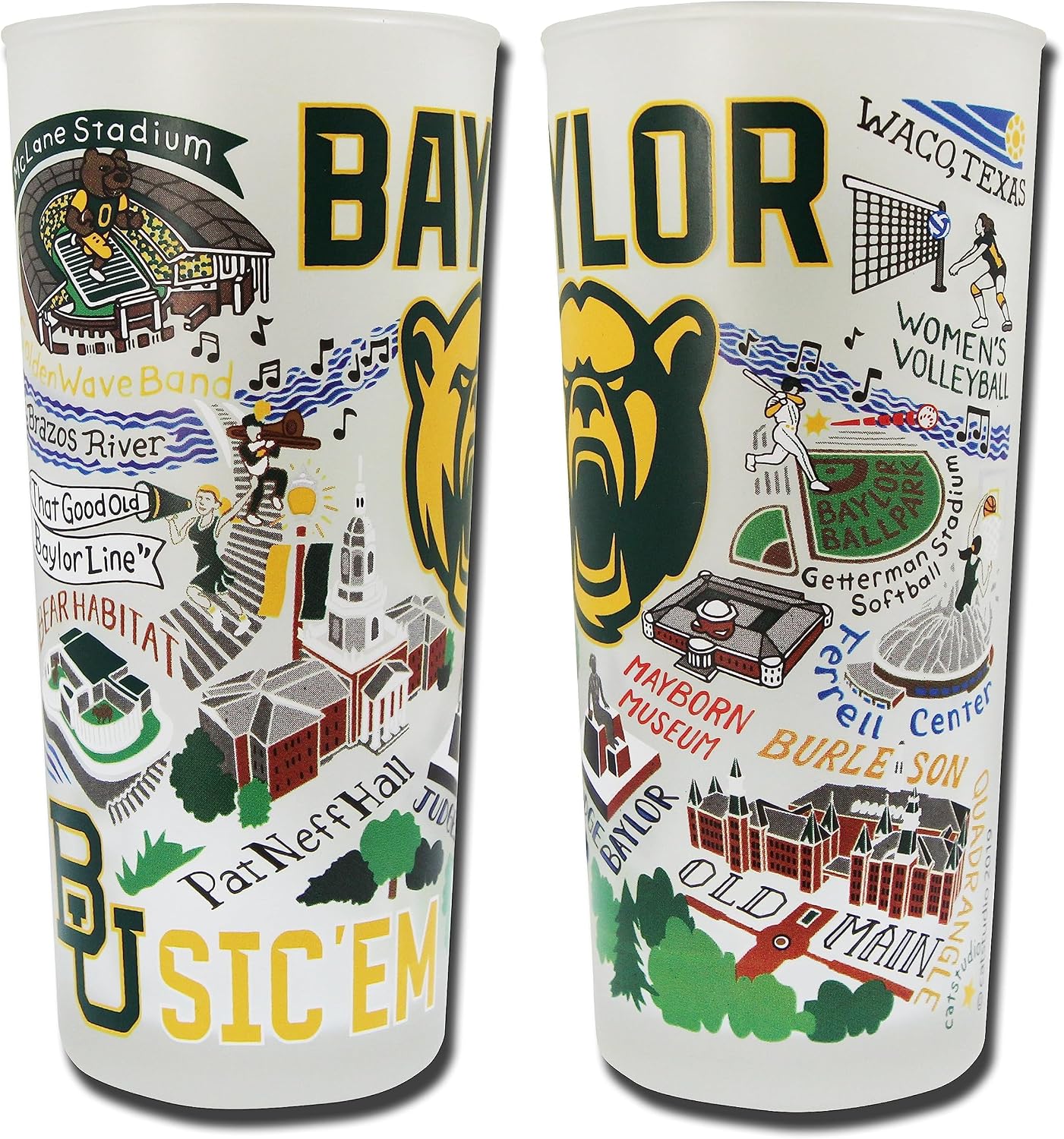 Catstudio Drinking Glass, Baylor University Glass Cup for Kitchen, 15oz Dishwasher Safe Tumbler for BU Alumni