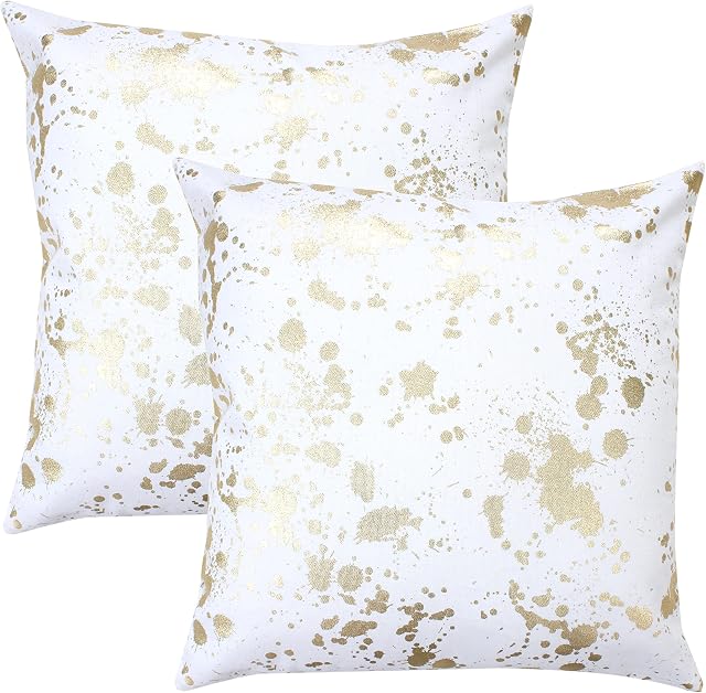 Amazon Brand - Umi Gold Foil Printing Throw Pillow Case Cover Cushion Covers for Home Decor Sofa Car - 45x45cm -Set of 2 In Splatter Gold Foil Print