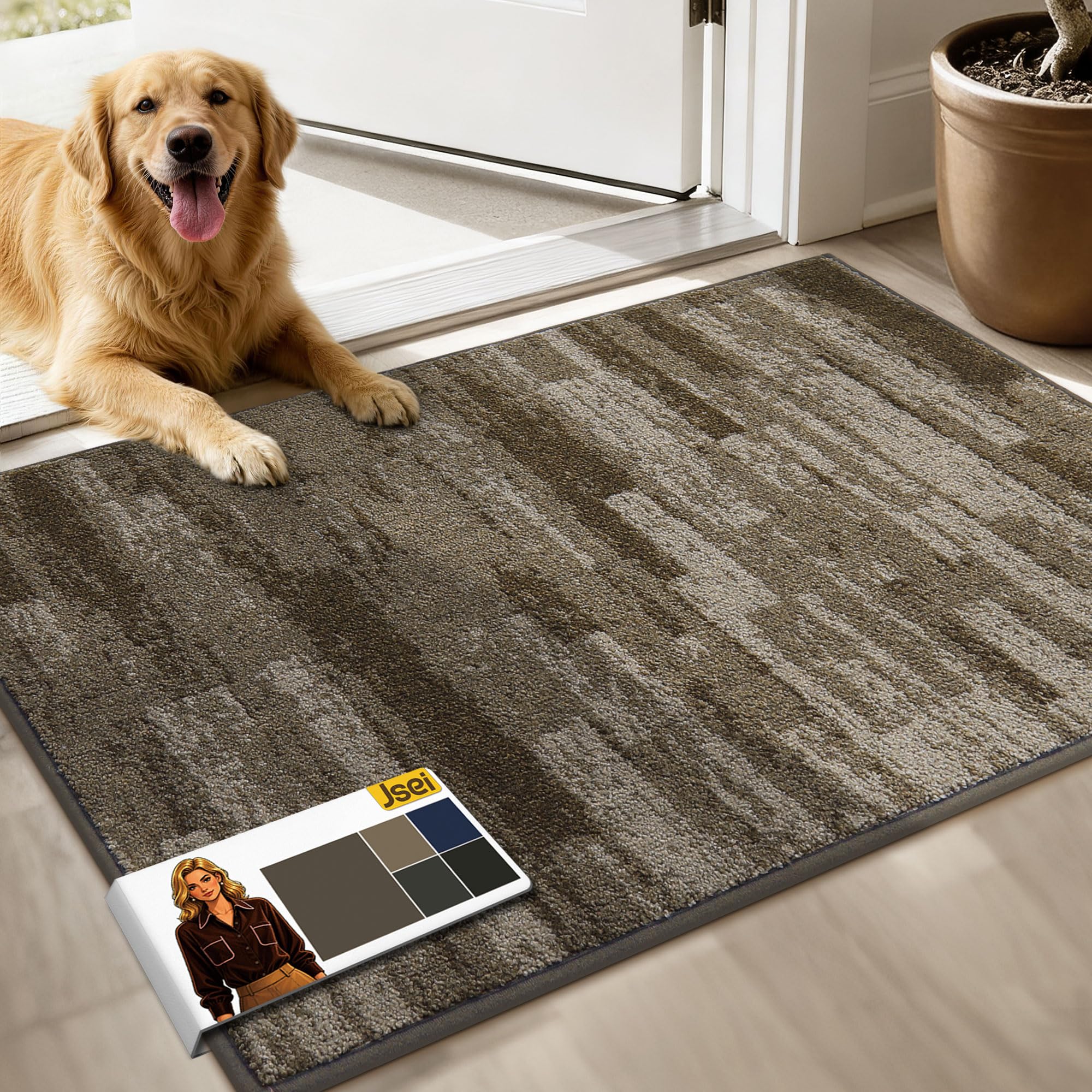 JSEI Dirt Trapper Door Mat 60 * 90 cm, Non-Slip Doormats Washable Entryway Rug, Welcome Floor Mat Absorbent Low Profile Dog Door Mats for Front Back Door, Muddy Wet Shoes & Paws, Brown
