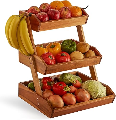 Miniatura 1 de NAGAWOOD Cesta de frutas de tamaño súper grande, frutero, cesta de frutas de 3 niveles para cocina, soporte de almacenamiento de fruta, resistente,
