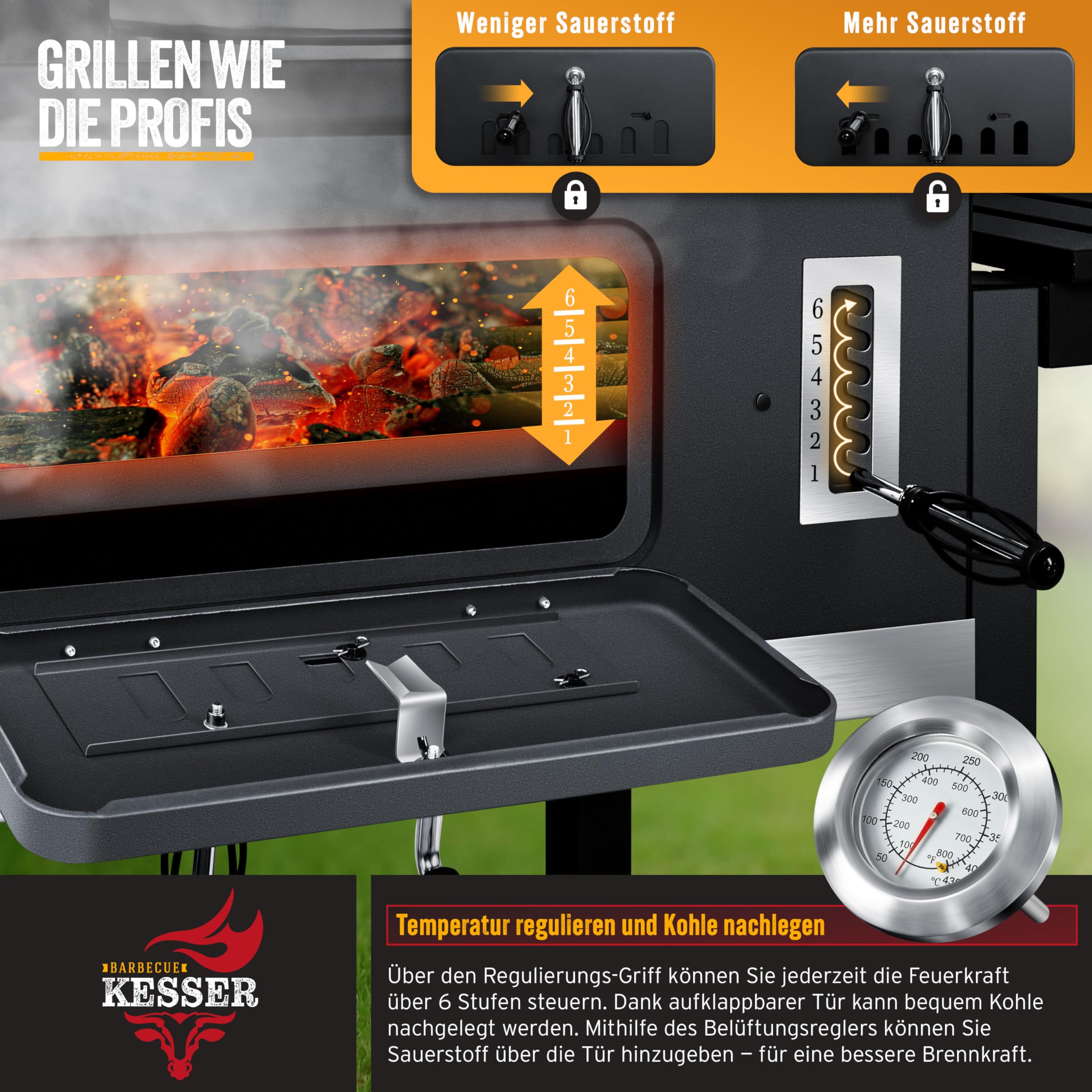 Parrilla De Carbon Kesser Barbacoa XXL KESSER Con Ahumador