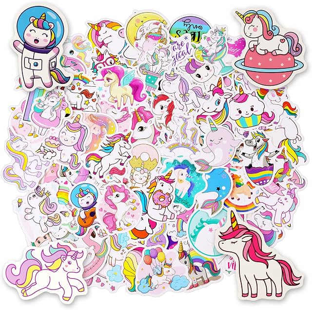 OSDUE 100Pcs Unicorn Waterproof Water Bottle Stickers, Cute Cartoon Stickers, Cute Trendy Aesthetic Stickers for Laptop Car Scrapbook Phone Skateboard Computer Wall Window, Kids Girls Boys Gifts