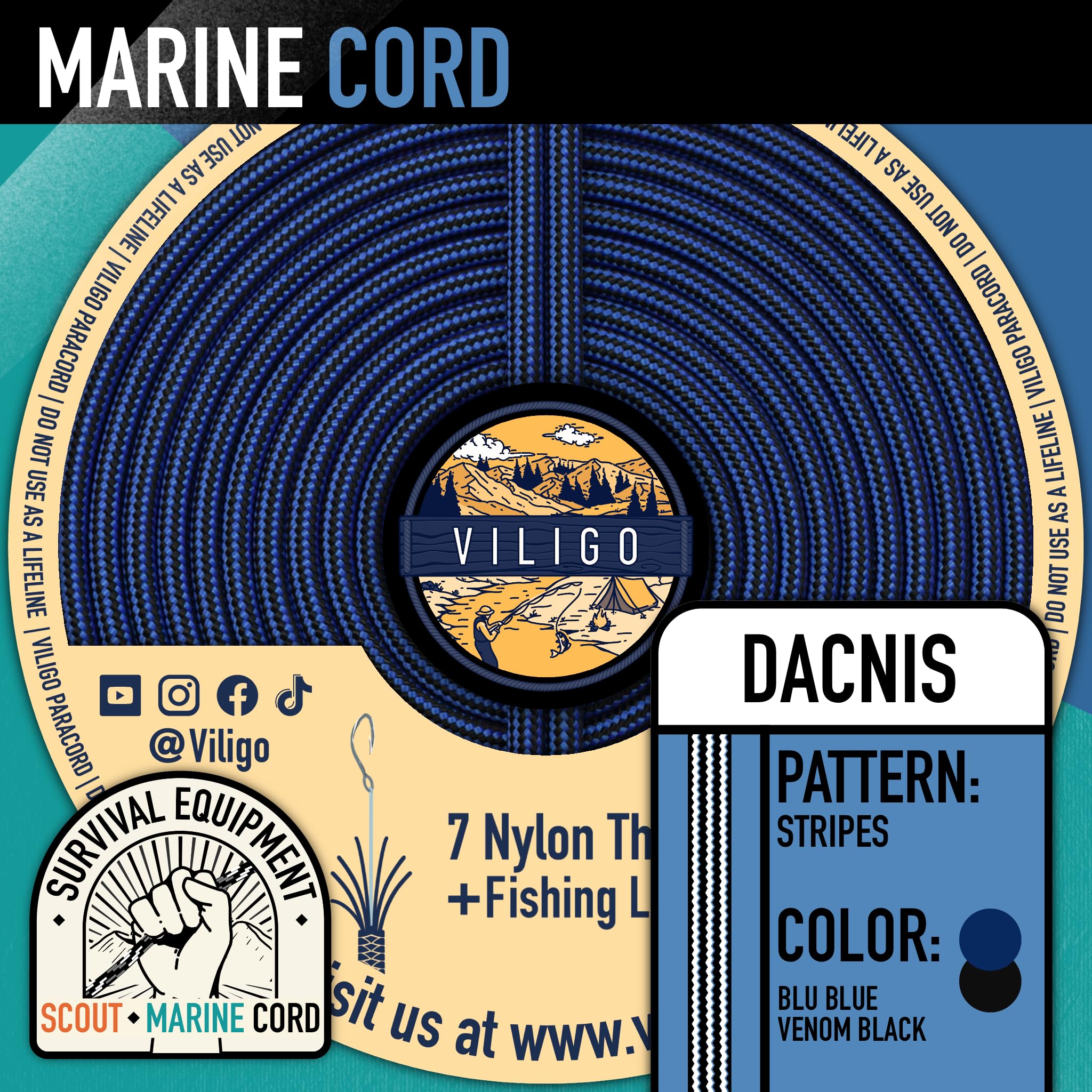 VILIGO Marine Cord, Nylon Braid (3.8mm), 7 Nylon Strands and 1 Line - Image 2