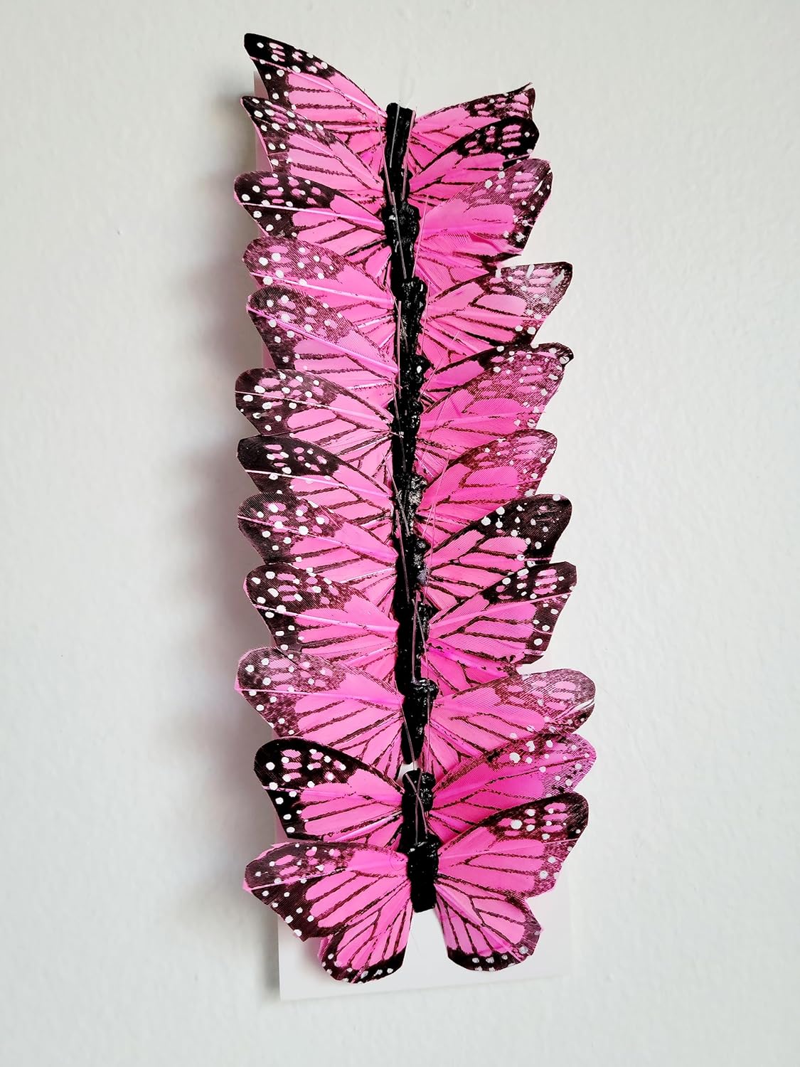 12 pcs 3 Hot Pink Monarch Feather Butterflies Decor on Wire
