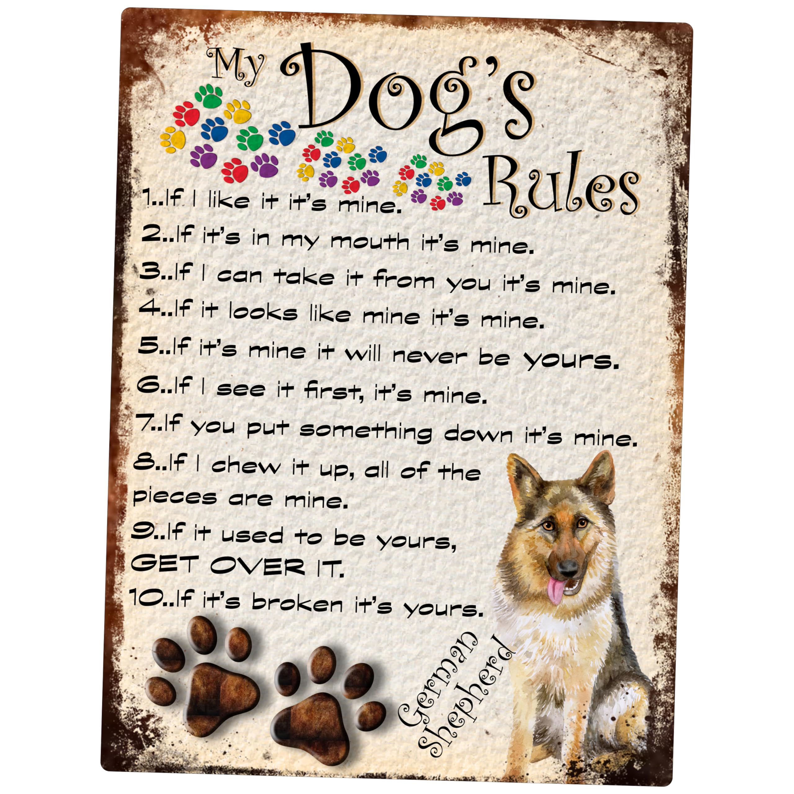 Shawprint Limited My Dog's Rules Retro Style Metal Tin Sign/Plaque (435Drs) German Shepherd