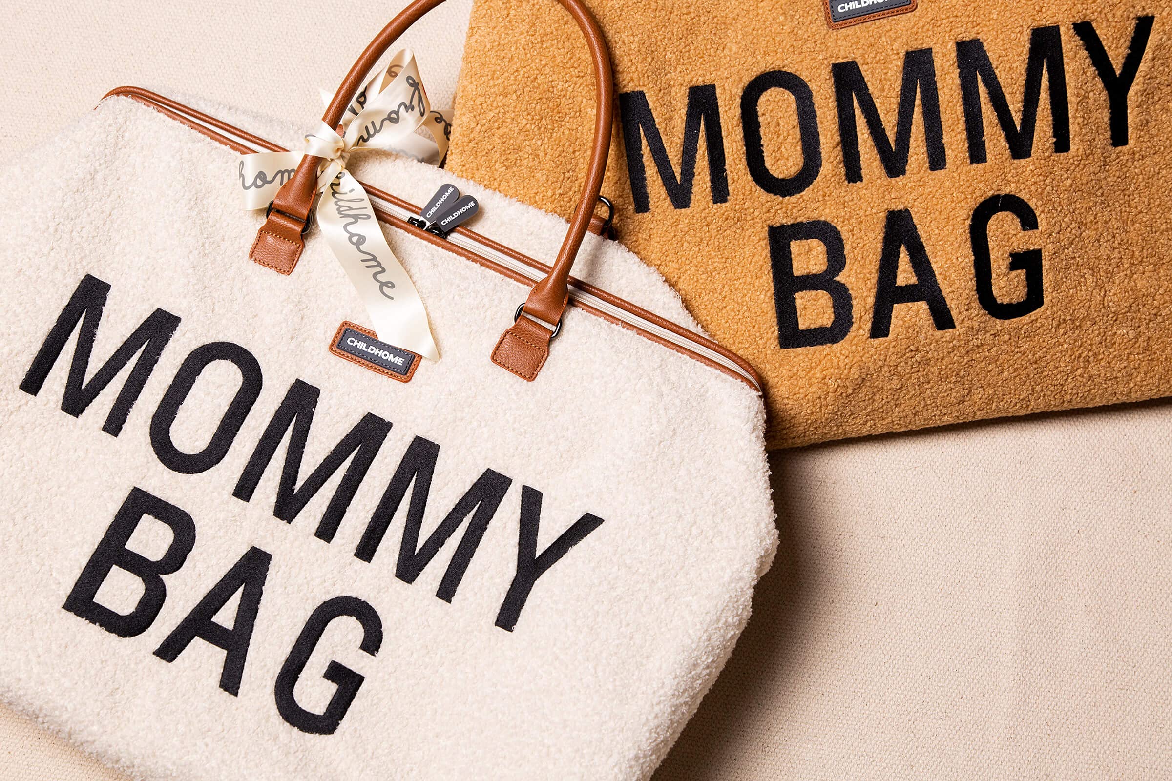 Childhome, Mommy Bag, Sac à Langer, Maternité, Sac de voyage, Grande Contenance, Tapis à Langer, Bandoulière Ajustable, Compartimenté, Poche Isotherme, Passage pour Valise, Teddy Ecru