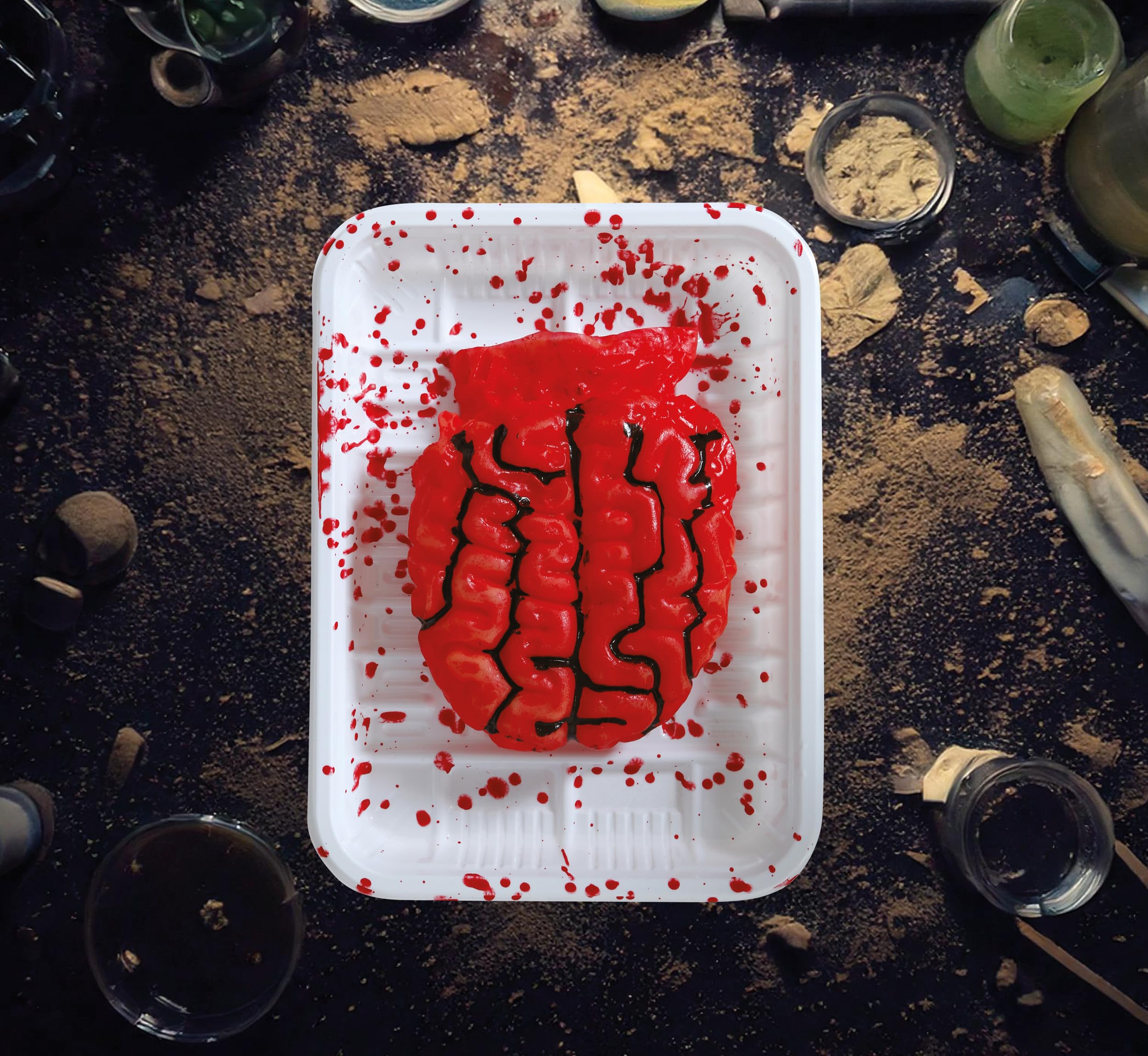 FIESTAS GUIRCA | Brain Tray (18x13 cm) - Scary Decoration for Halloween and Horror Parties - Realistic Props for Scenes and Celebrations - Red