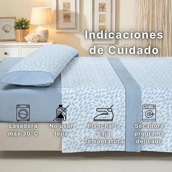 Sábanas 135x190 - Juego de Sábanas 3 Piezas - Algodón y Poliéster - Sábana Bajera Ajustable hasta 30 cm, Encimera y Funda Almohada - Ropa de Cama Estampada Suave y Transpirable (Lira Verde) - 5