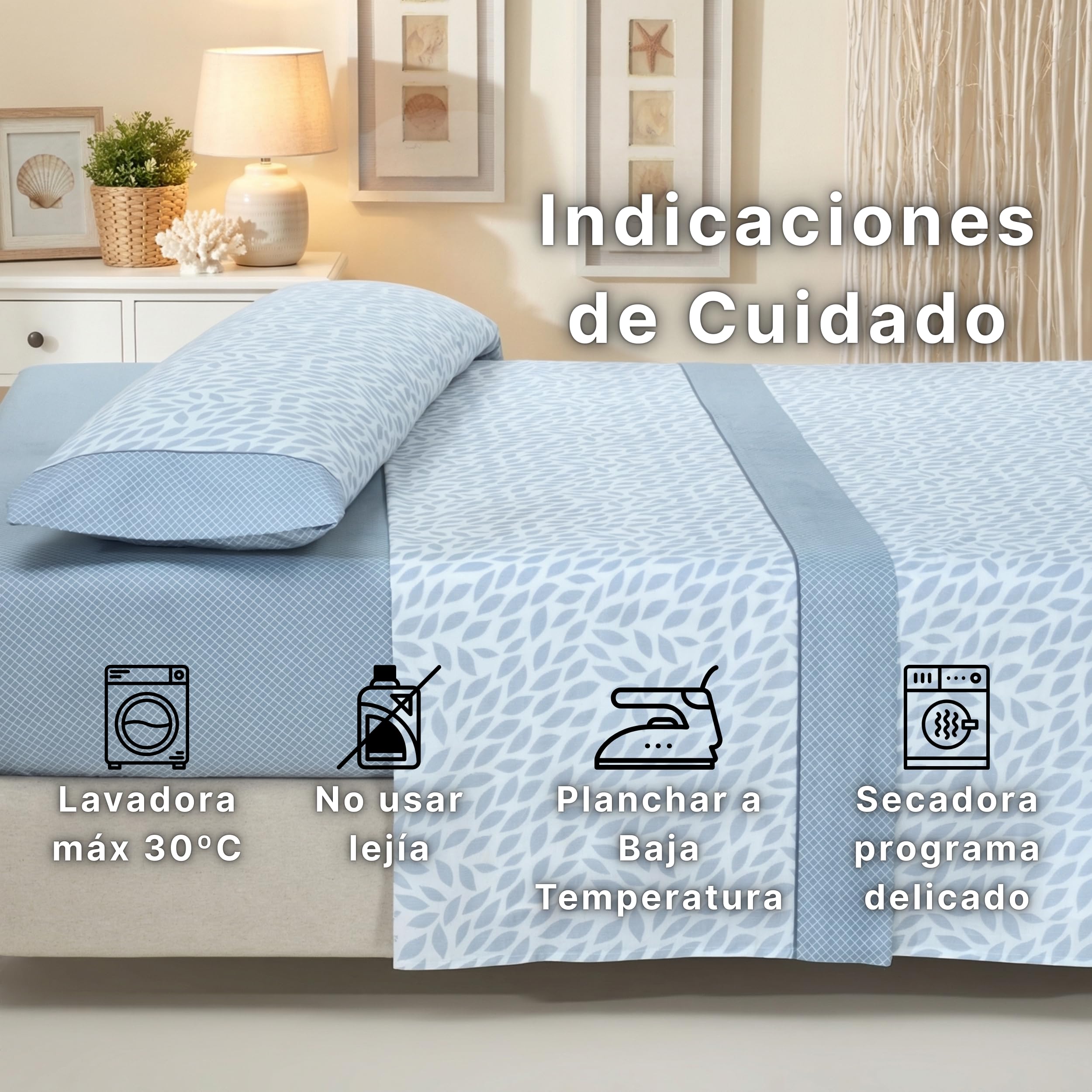 Sábanas 90x190 - Juego de Sábanas 3 Piezas - Algodón y Poliéster - Sábana Bajera Ajustable hasta 30 cm, Encimera y Funda Almohada - Ropa de Cama Estampada Suave y Transpirable (Lira Verde) — view 6
