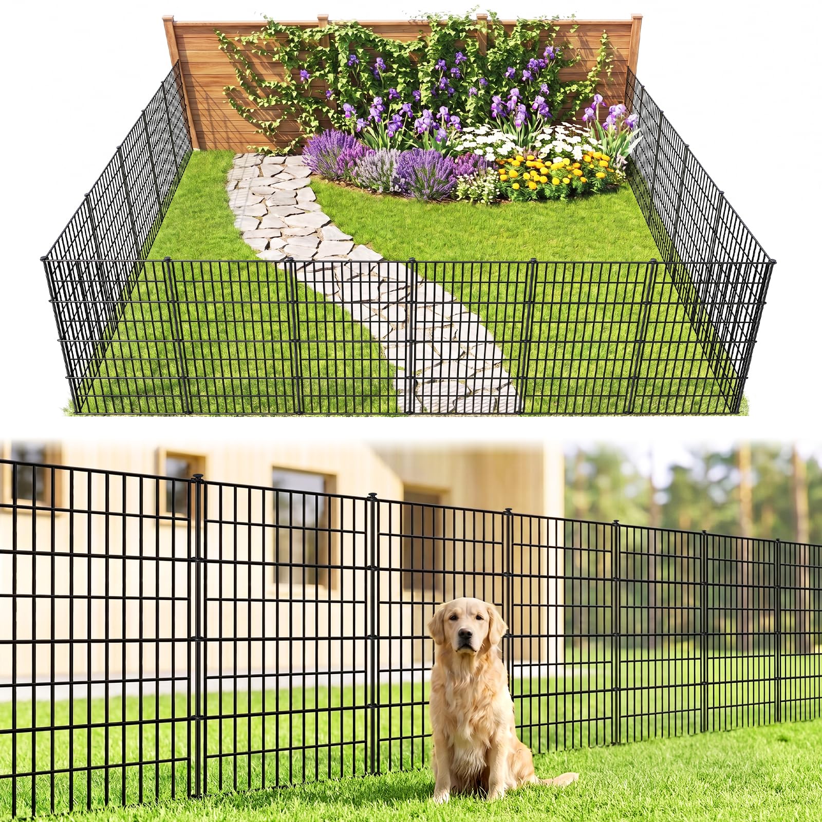 Thealyn Gartenzaun, 5 Paneele, rostfreies Metall, für Hunde, Haustiere, Tierbarriere, Gartenzaun, Bordüre für Hof, Terrasse, Blumenbeet, 101 cm H x 71 cm B (5 Paneele, Länge 3,5 m)
