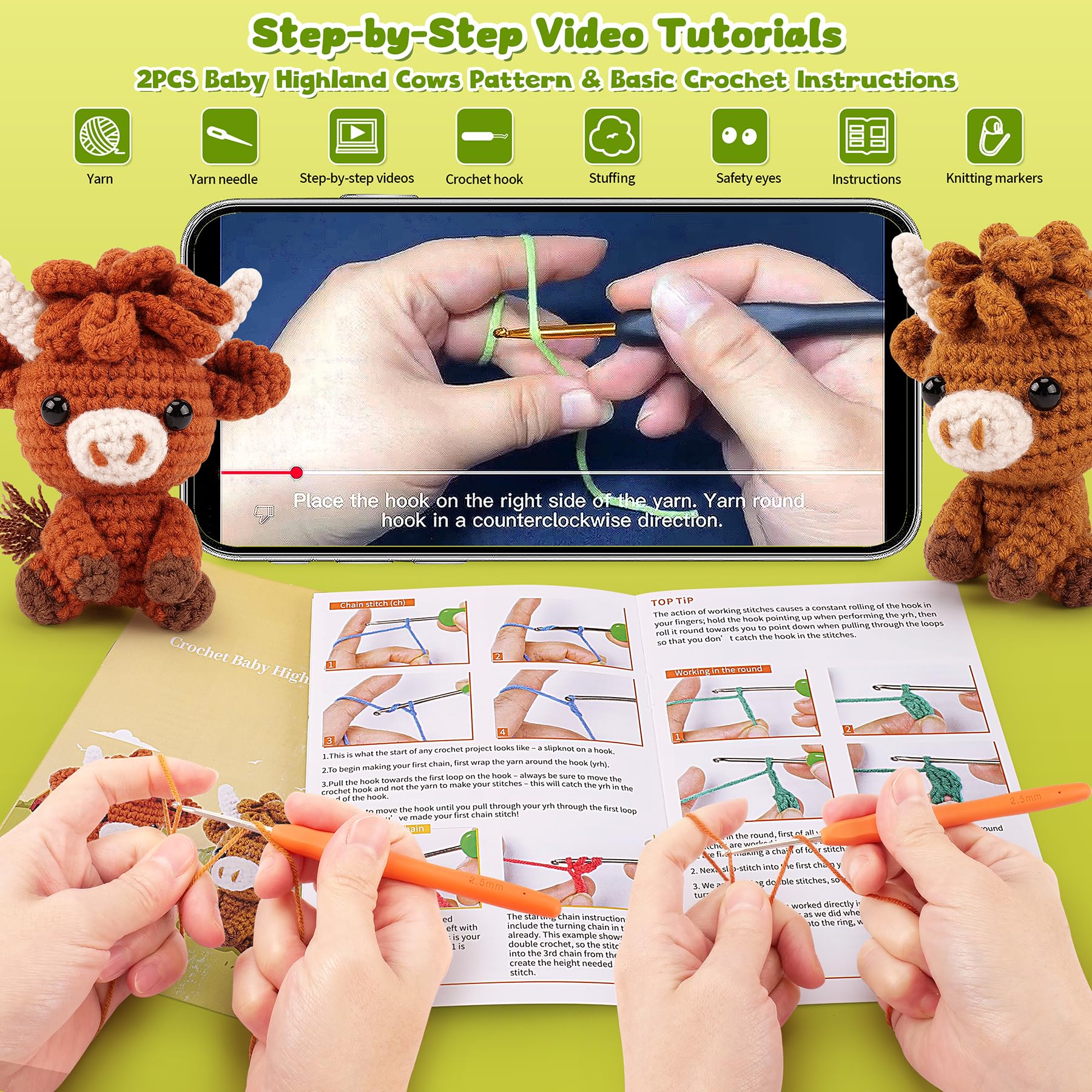 Crochet Kit for Beginners Adults Highland Cow Crochet Animal Kit Knitting Kit with Instructions Highland Cattle Crochet Complete Kit for Beginners Crochet Starter Kit Crochet Knitting Set - Image 4