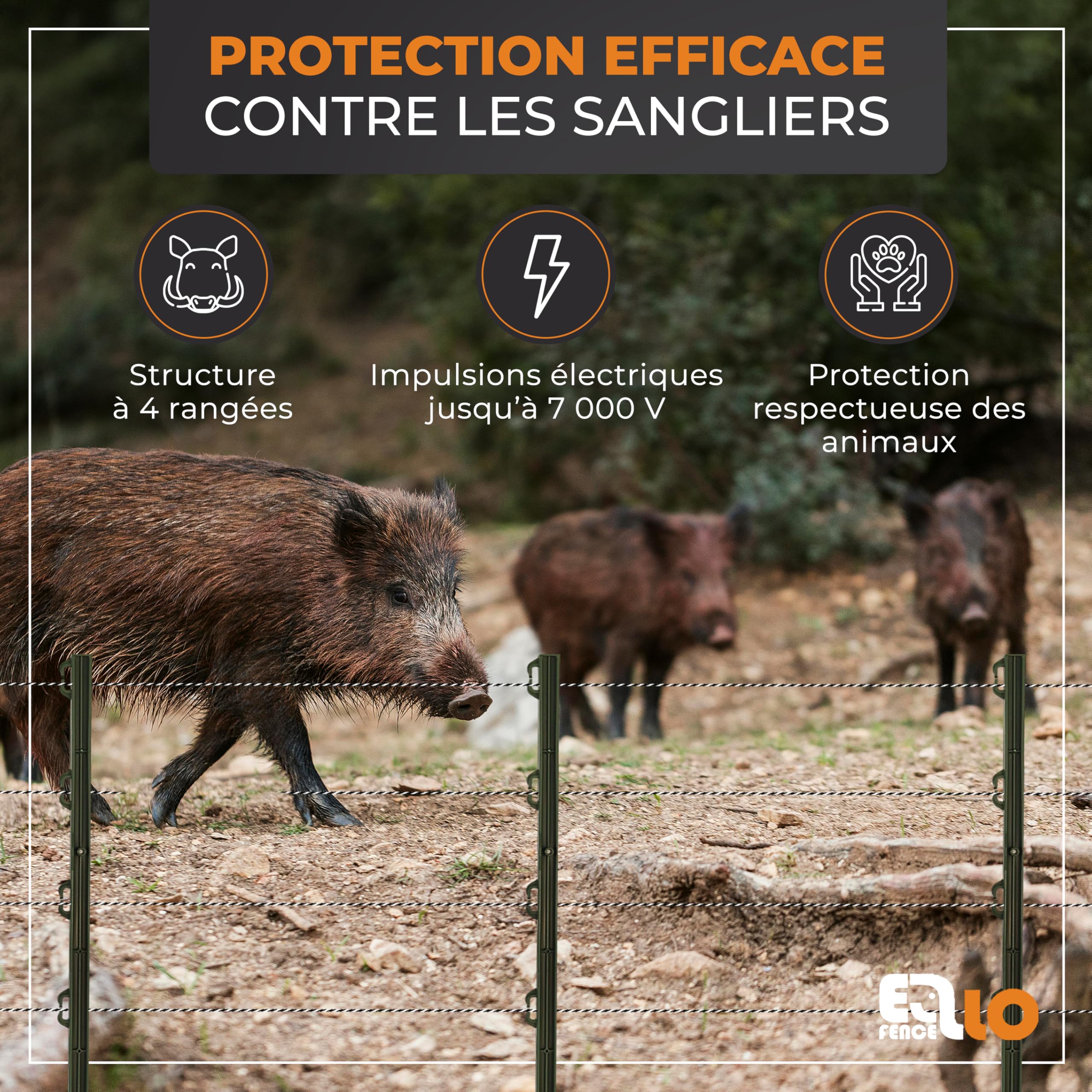 Kit de protection contre les sangliers Ellofence 250m – Clôture électrique pour repousser les sangliers – Appareil puissant avec mise à la terre – Matériau de clôture haut de gamme