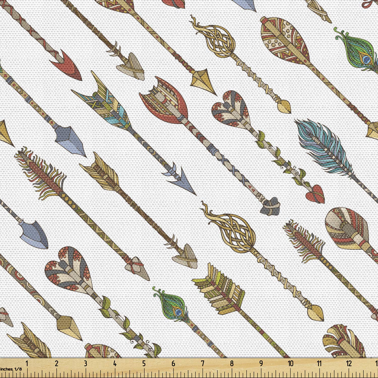 Lunarable Arrow Fabric by The Yard, Hand Drawn Style Diagonal Tribal Arrows with Bohemian Details Archery Illustration, Decorative Fabric for Upholstery and Home Accents, 2 Yards, Brown Teal