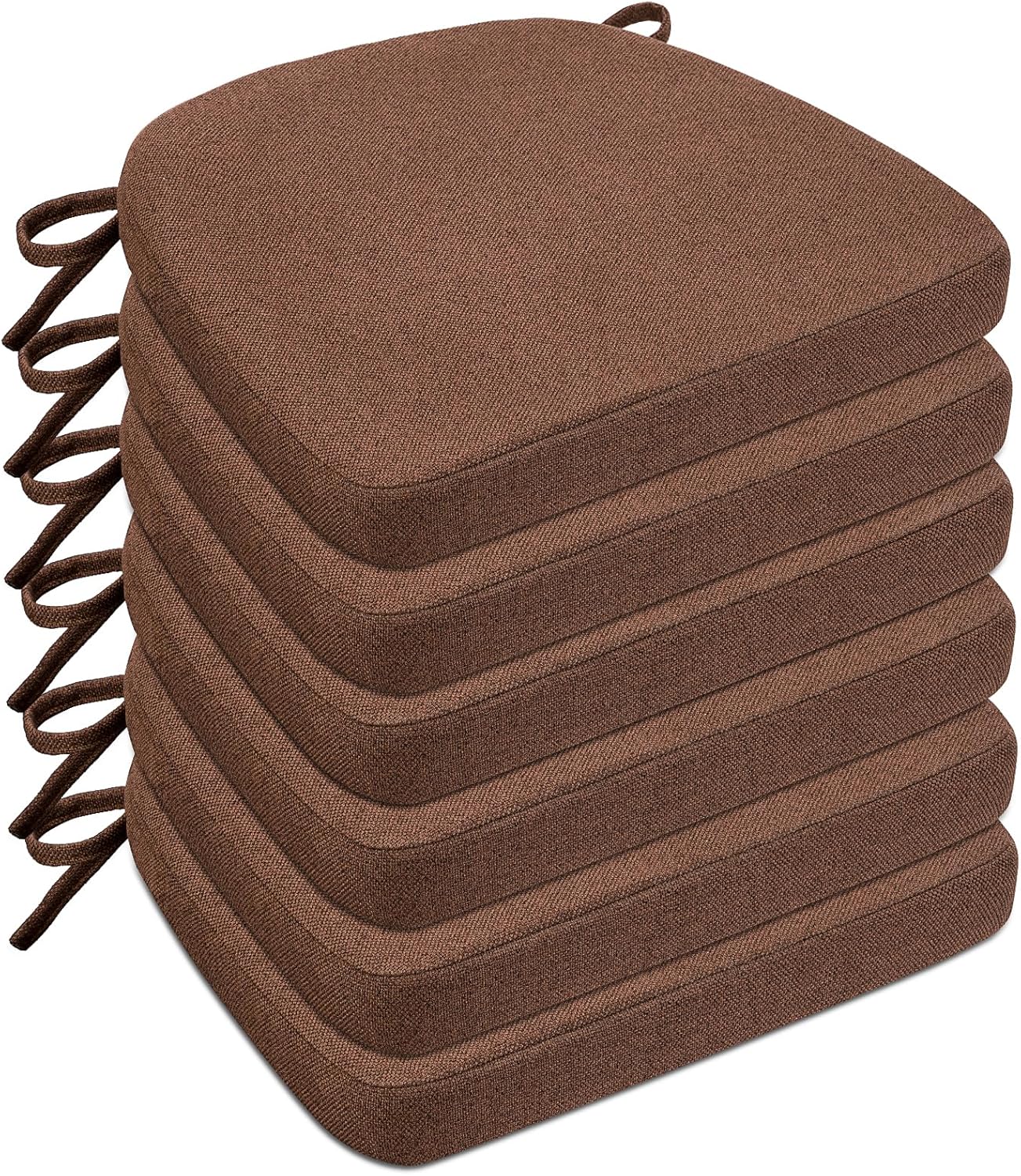Chair Cushions for Dining Chairs, D-Shaped Seat Cushions with Removable Washable Cover and Ties, Chair Pads for Kitchen, Indoor Dining Room, Patio Chairs, 17'' x 16'', Set of 6, Brown Brown 6 Count(Pack of 1)
