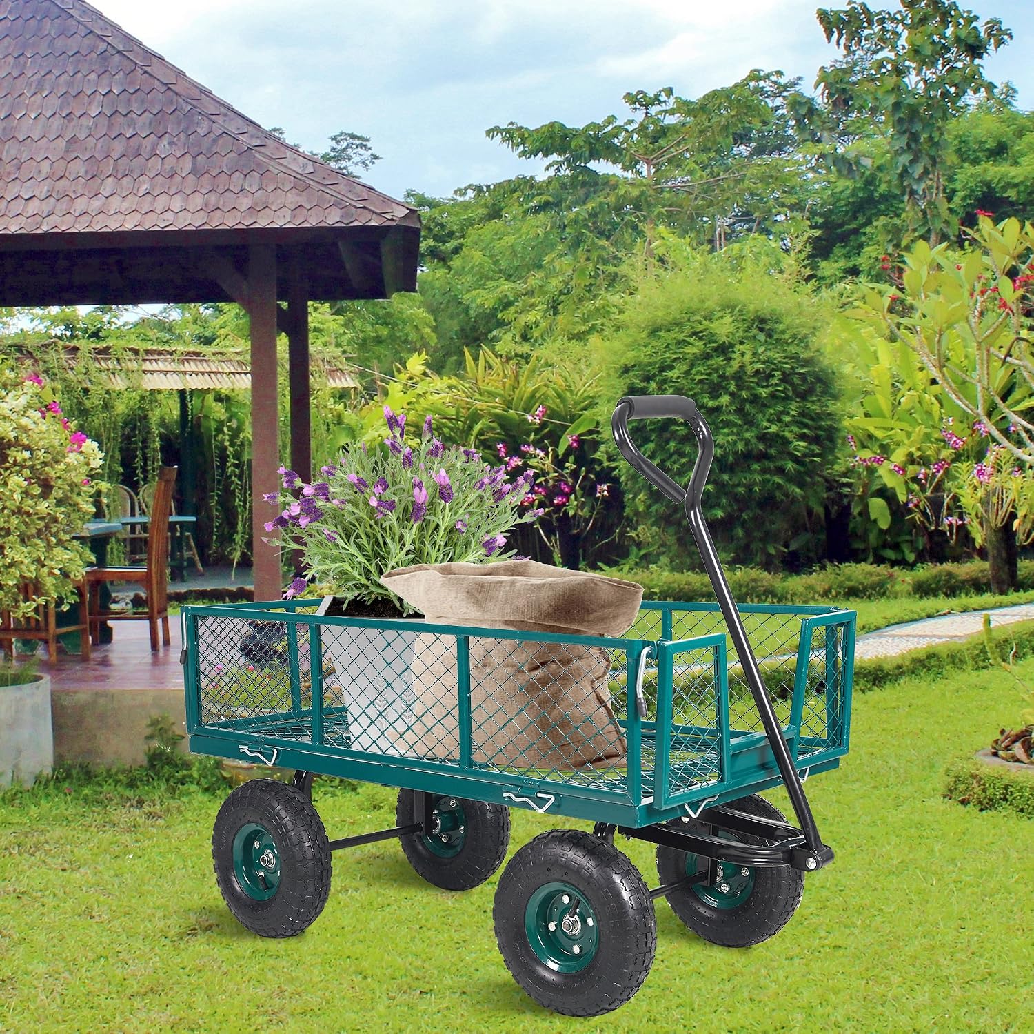 Dporticus Four-Wheel Trailer Large Folding Wagon Side Cart 560lbs Load Capacity, Handling Truck Pull for Outdoor Garden Warehouse Beach