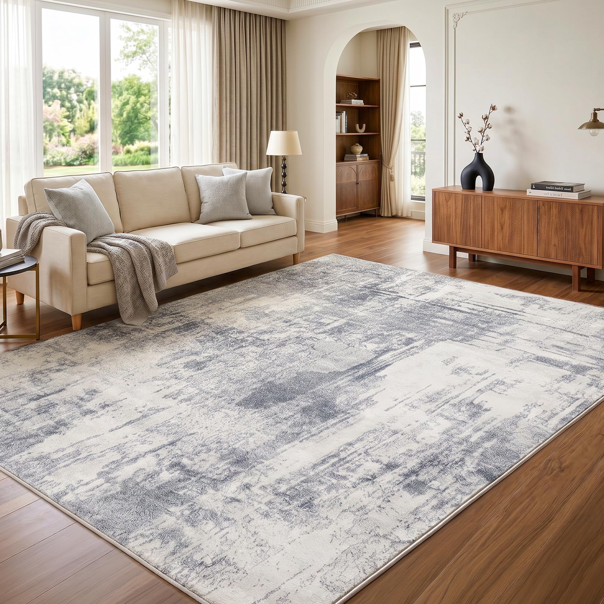 Luxstein Large Washable Rugs Living Room 160x230cm Non-Slip Grey Carpet