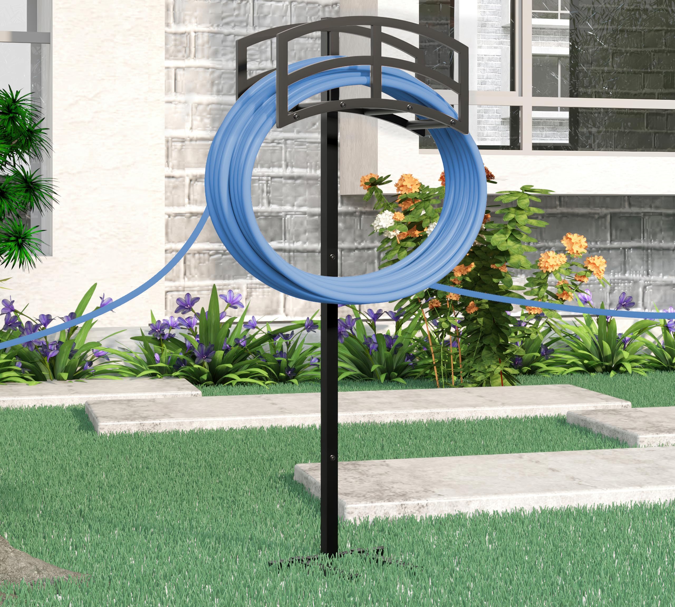 Kingson Freistehender Gartenschlauchhalter, robuster Metall-Wasserschlauchhalter-Aufbewahrungsständer, fasst 45,7 m Schlauch für Außenbereich, Terrasse, Rasen und Hof, Schwarz