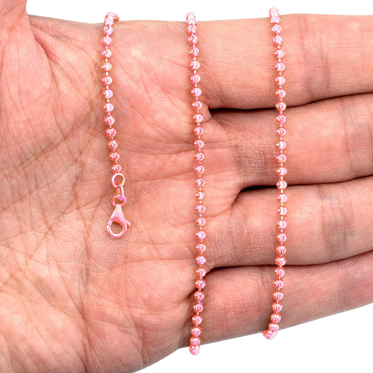 Nuragold 10k Real Rose Gold Solid Ball 2.5mm Moon Diamond Cut Bead Dog Tag Necklace (16"-30") Italian Jewelry for Men & Women
