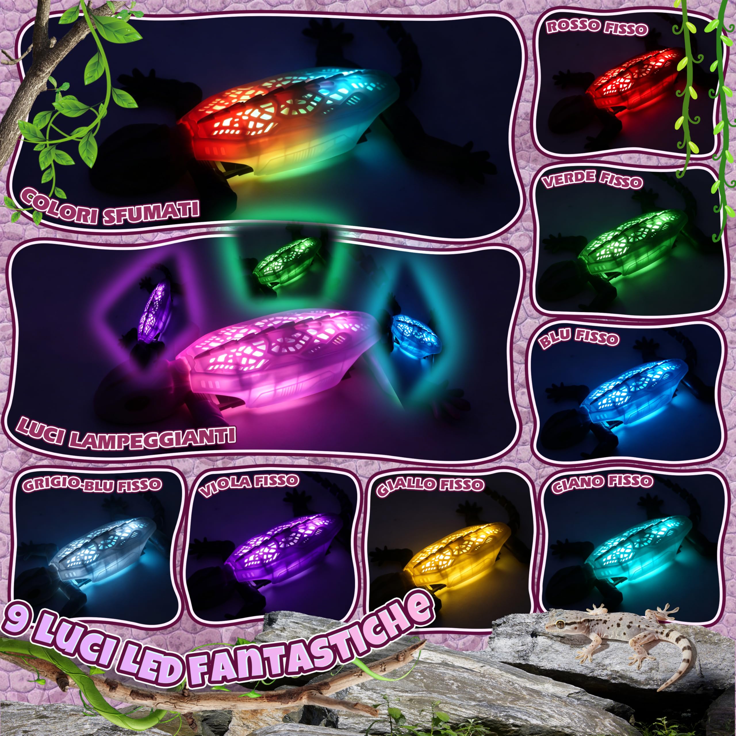 FORMIZON Geco Telecomandato con 9 Illuminazione, Lucertola Telecomandata Muro, Geco Che Si Arrampica Sui Muri, Movimenti Realistici, Regalo Interattivo Per Ragazzi E Ragazze dai 3 Anni In Su (Rosa)
