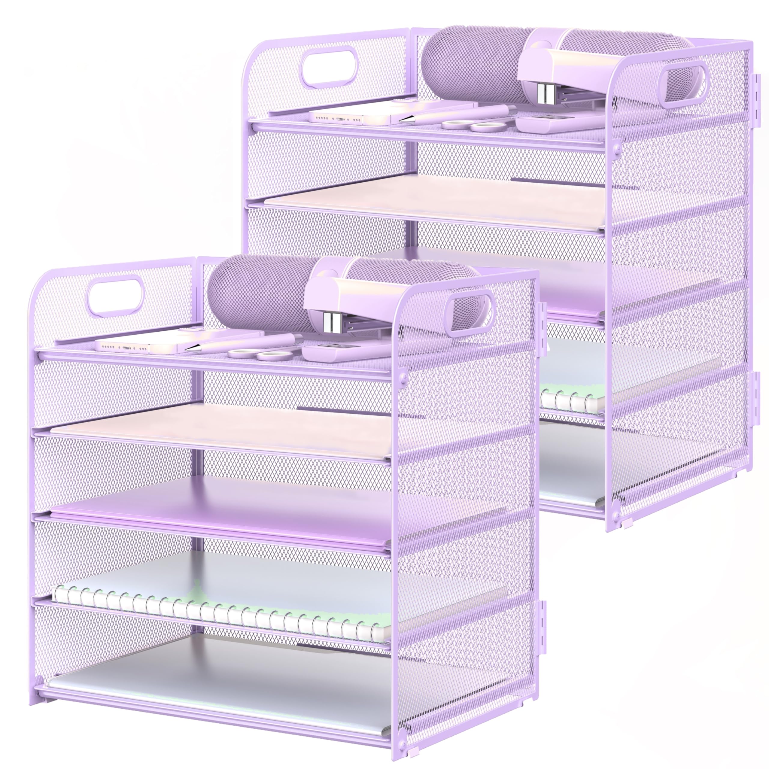 Paquete de 2 organizadores de papel para cartas, organizador de escritorio de 5 niveles, organizador de archivos, soporte de papel con asa, bandeja de metal para documentos de escritorio, organización
