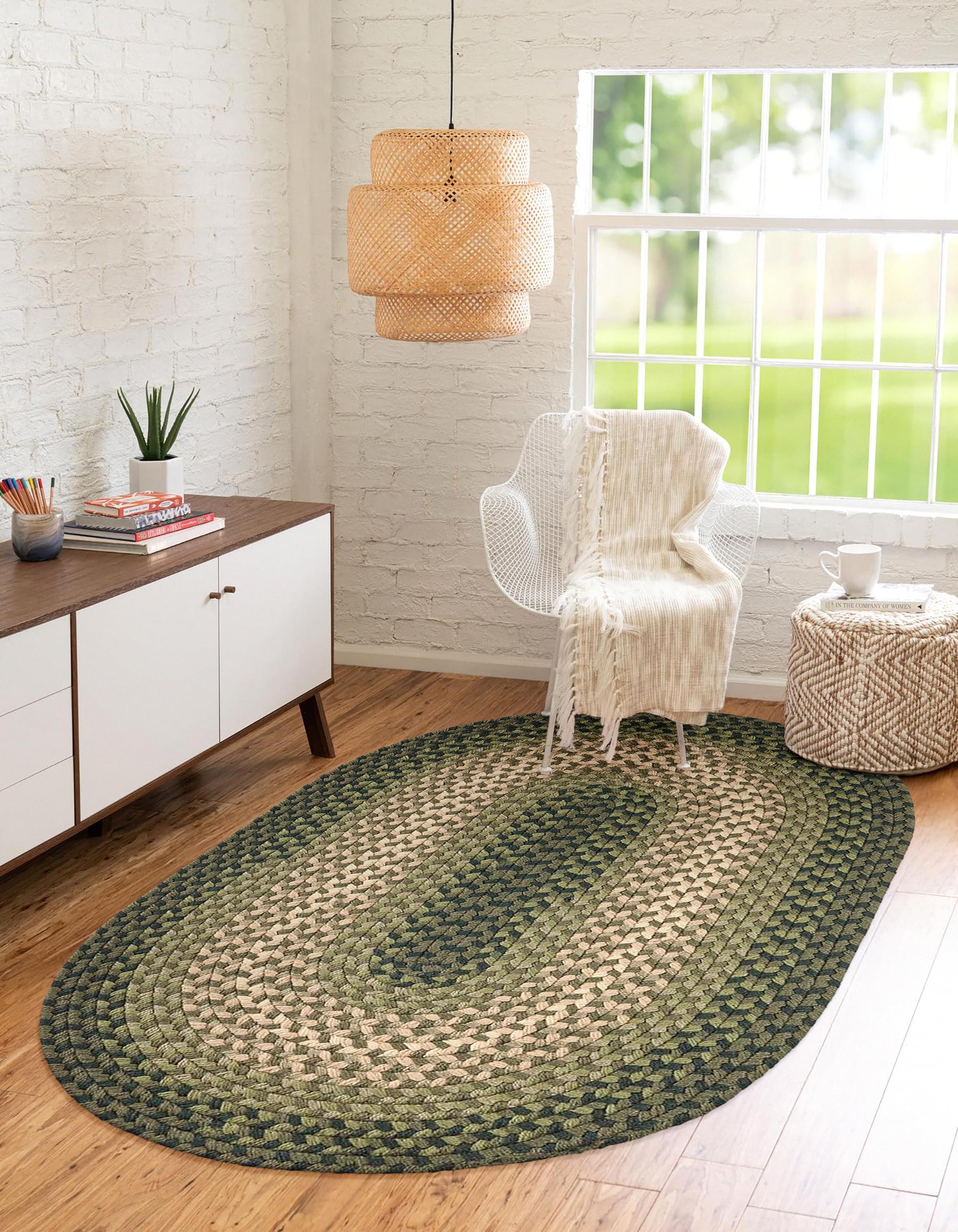 RRI Home Decor Tranquility TQ22 Green 5' x 8' Oval - Braided Area Rug, Home Decor, Floor Mat or Bedroom Rug - Easy Care, Ideal for High Traffic Areas