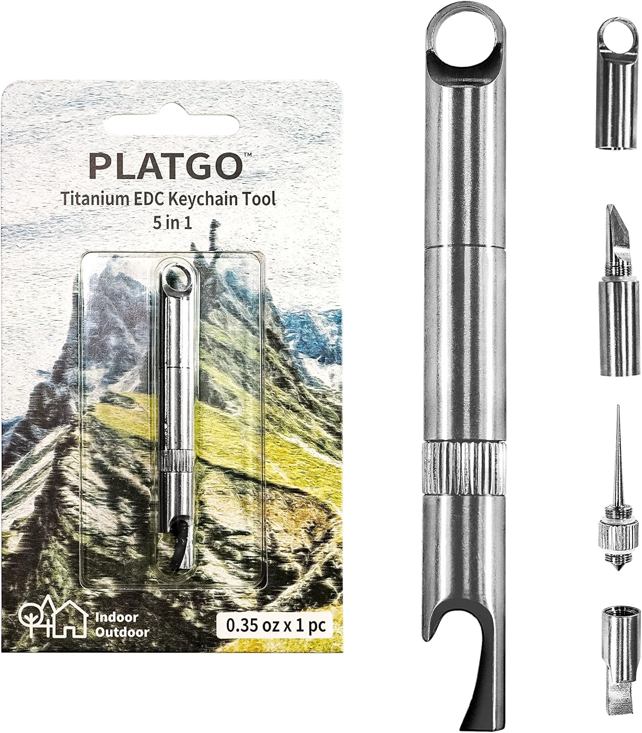 Titanium EDC Keychain Multi Tools 5in1, Titanium Keychain Set