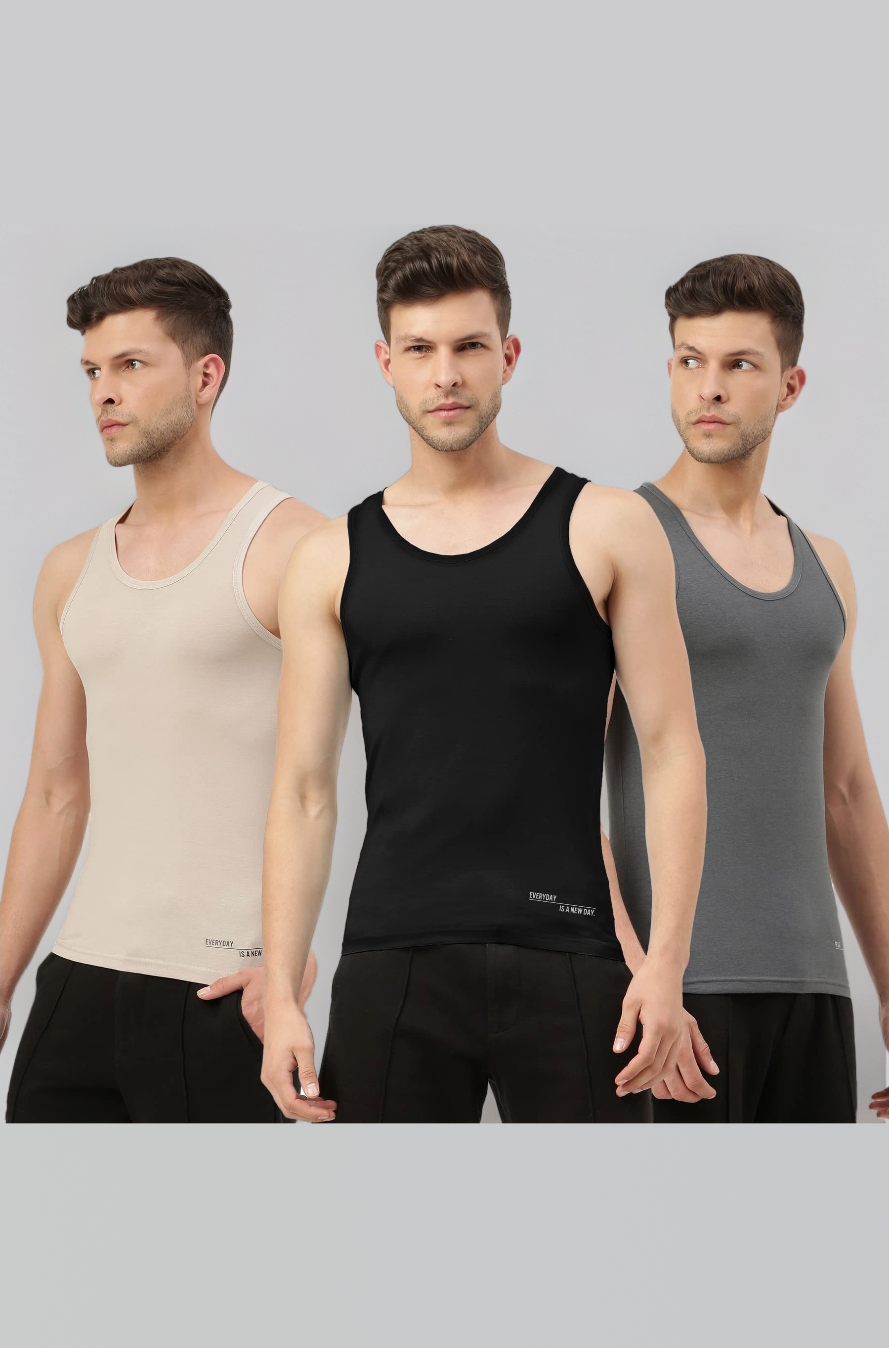 Freecultr Vest for Men | Bamboo Sleeveless Super Soft Round Neck Gym Comfort Vests | Workout Regular Fit Innerwear | Breathable Sando with Long Hemline | Set of Three Pieces