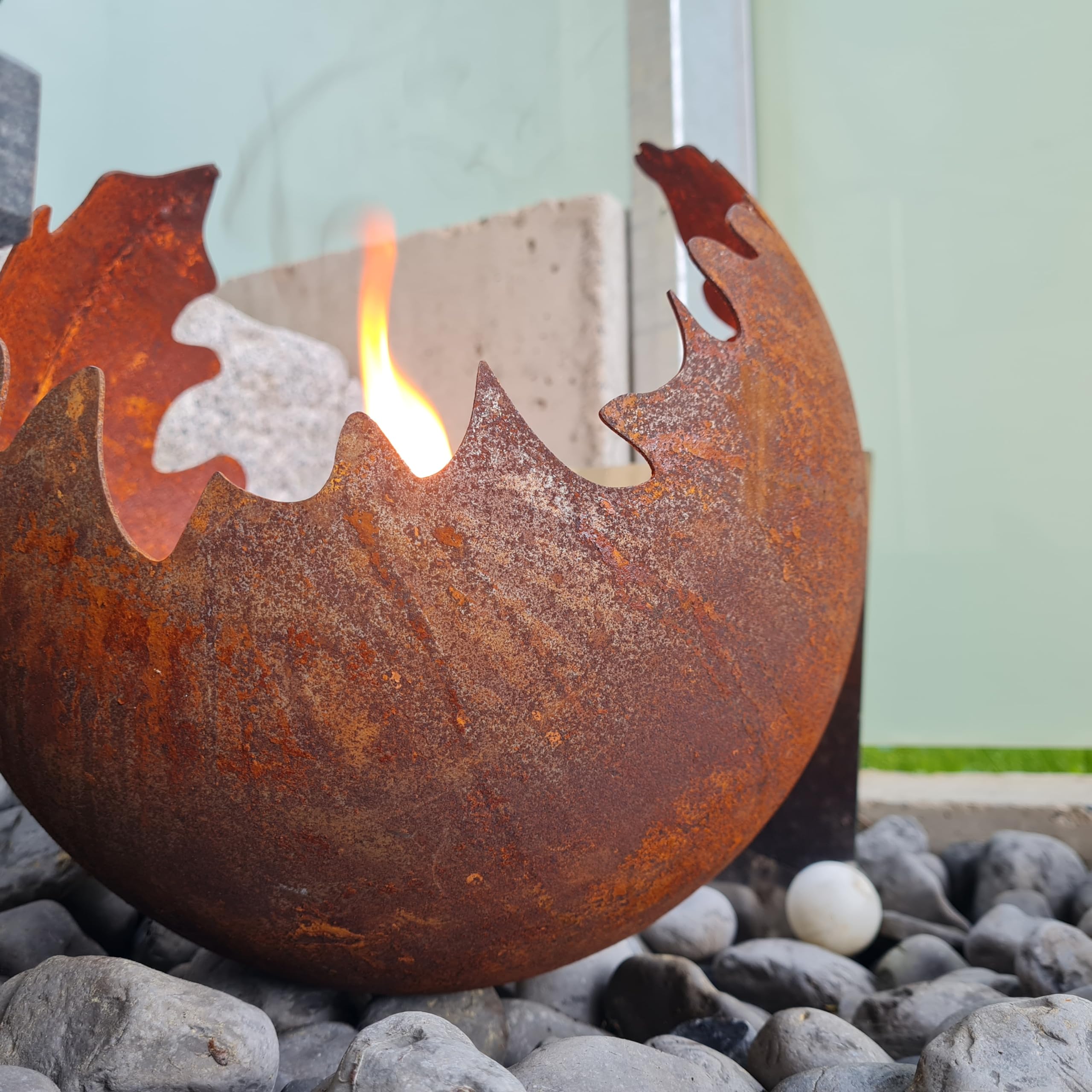 Schwabenfire Outdoor Kerze Edelrost Feuerkugel 30cm aus Kortenstahl mit Dauerdocht Große Outdoorkerze Wiederverwendbar Wachsfresser für Kerzenreste Balkon Deko Geschenke für Frauen Feuerschale