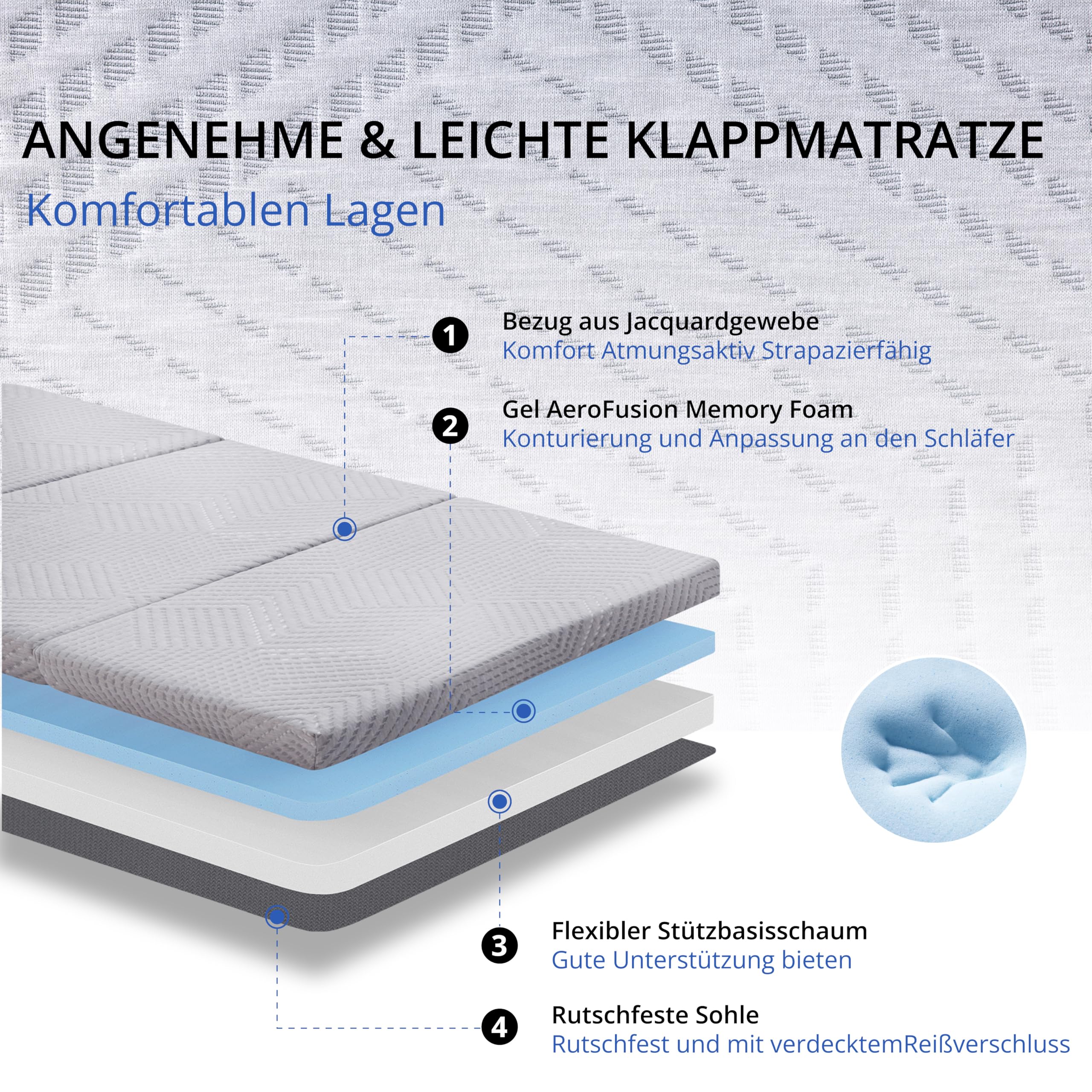 EGOHOME Klappmatratze 80x195 cm, Gästematratze Klappbar Höhe 10 cm, Faltbare Matratze Härtegrade H3, Reisematratze, 3-Teilige Visco Schaumstoff Faltmatratze für Reisen, Camping, Boden, Gästebet