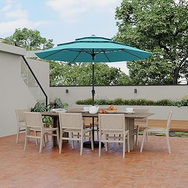 9Ft 3 Tiers Market Umbrella Outdoor, 3 Tiers Heavy Duty Patio Umbrella 8 Ribs, Outdoor Market Table Umbrellas with Ventilation and Hand Crank