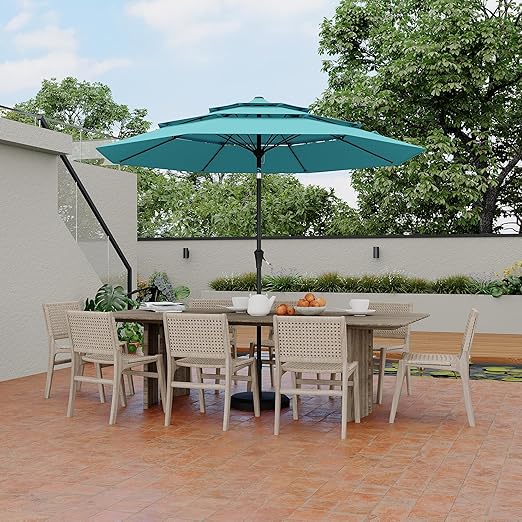 9Ft 3 Tiers Market Umbrella Outdoor, 3 Tiers Heavy Duty Patio Umbrella 8 Ribs, Outdoor Market Table Umbrellas with Ventilation and Hand Crank