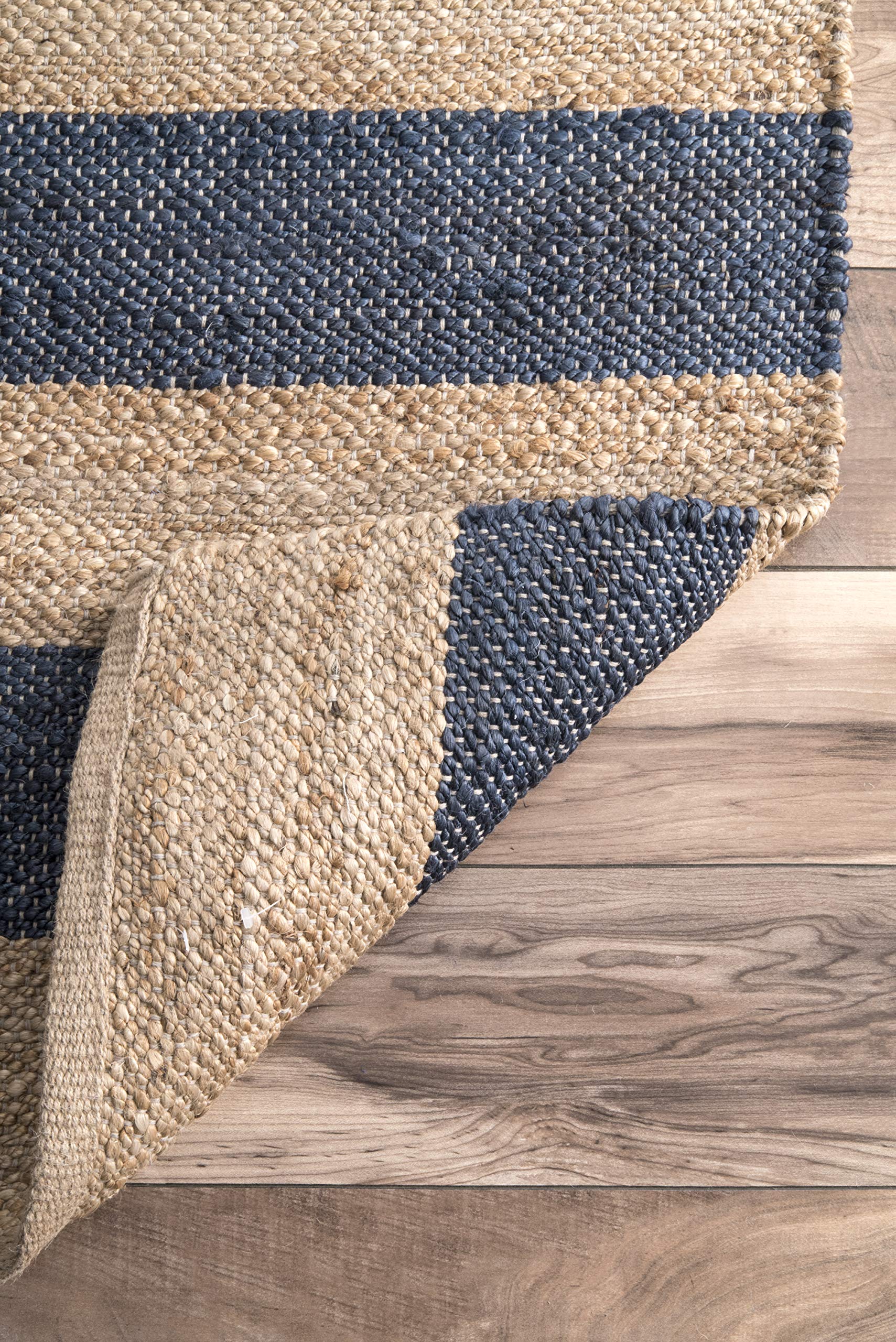 nuLOOM Alisia Flatweave Stripes Jute Runner Rug, 2' 6" x 6', Denim