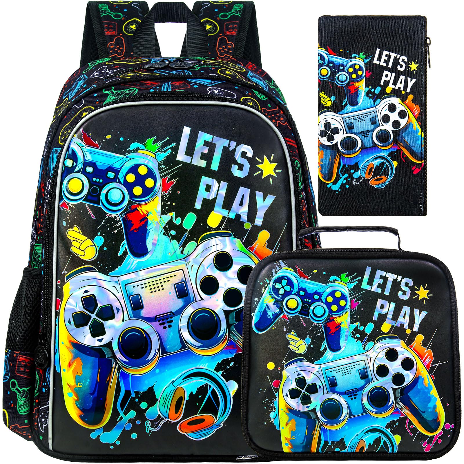 UFNDC 3PCS Boys Backpack,16”Kids Dinosaur Bookbag with Lunch Box, School Bag for Elementary Toddler