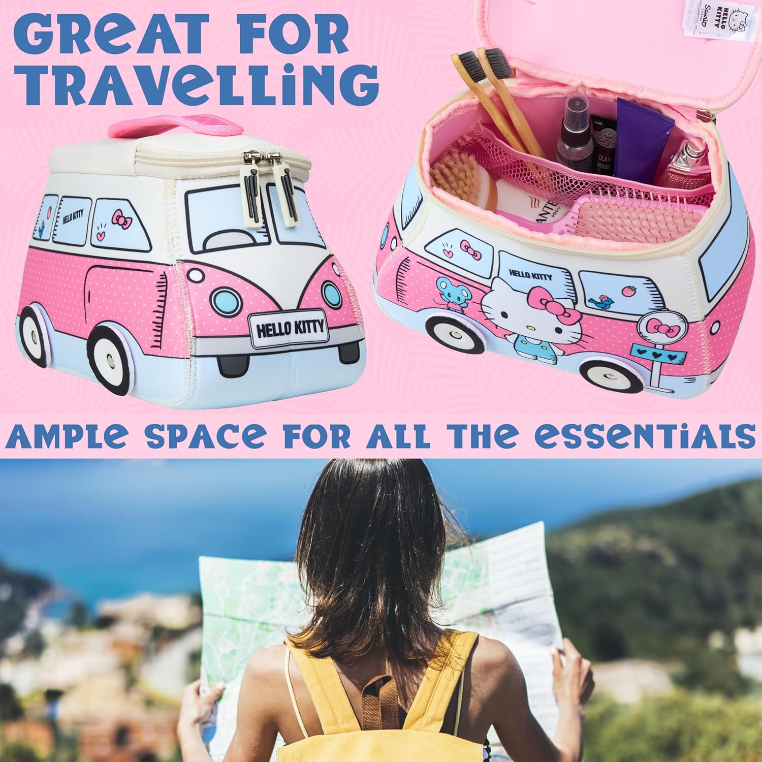 Get Trend Hello Kitty Toiletry Bag, Valentines Day Gifts for Women, Teens, Travel Essentials, Girls Makeup Bag Airplane, Cruise Essentials, Travel Accessories (Multi Hello Kitty) - Image 3