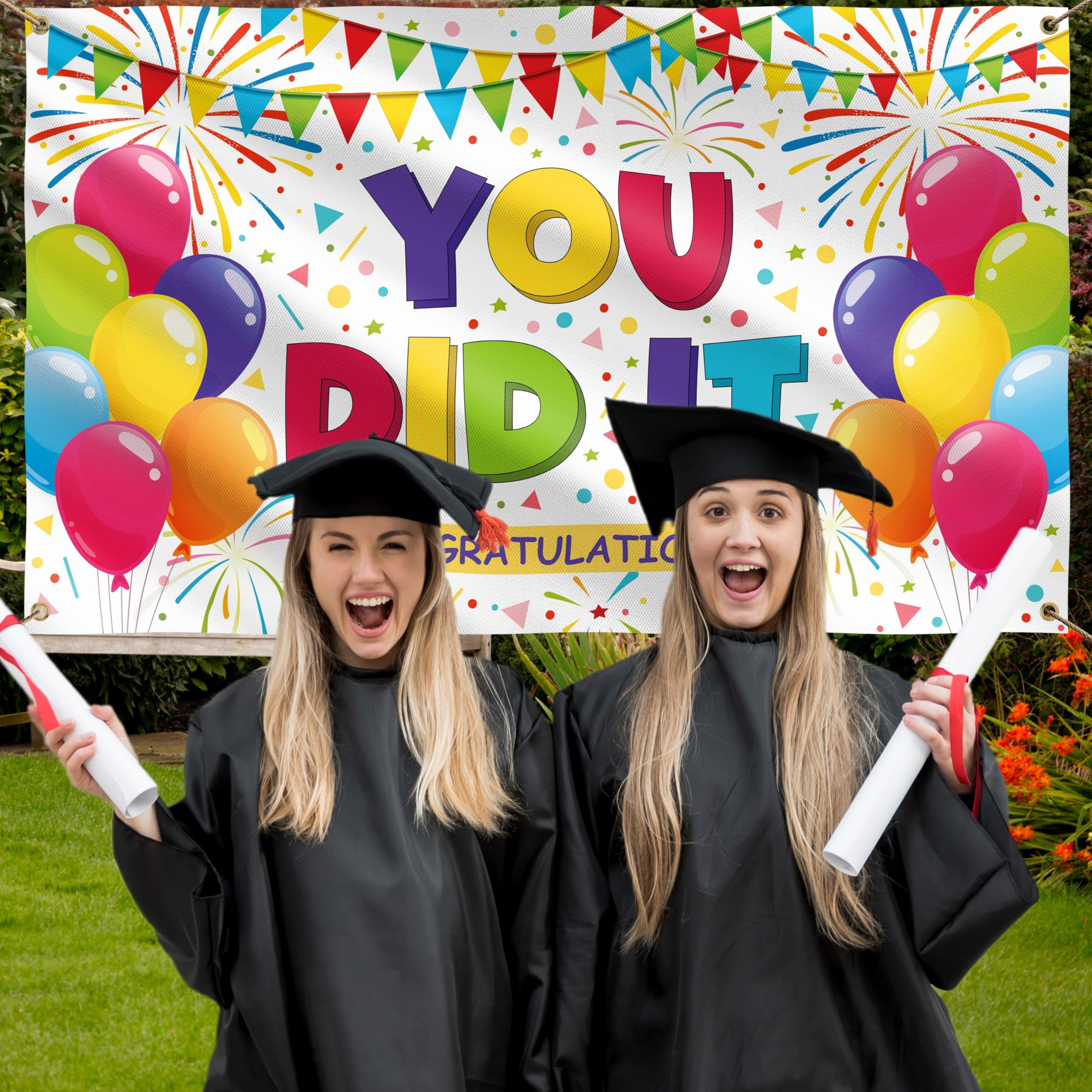 Congratulations Banner - Graduation Decorations 5x3ft - You Did It Banner - We are so Proud of You - Well Done (White) - Image 3