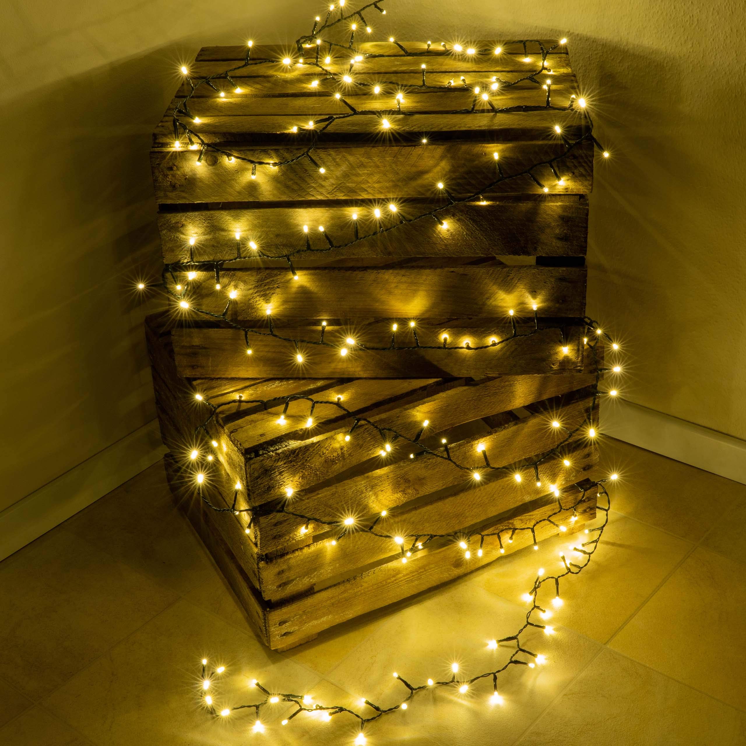 LED Büschellichterkette Cluster für Außen IP44 Außen-Trafo 6h-Timer grünes Kabel 25m Weihnachtsdekoration Party Xmas 500 750 1000 2000 warmweiß bunt wählbar (warmweiß, 1000 LED)