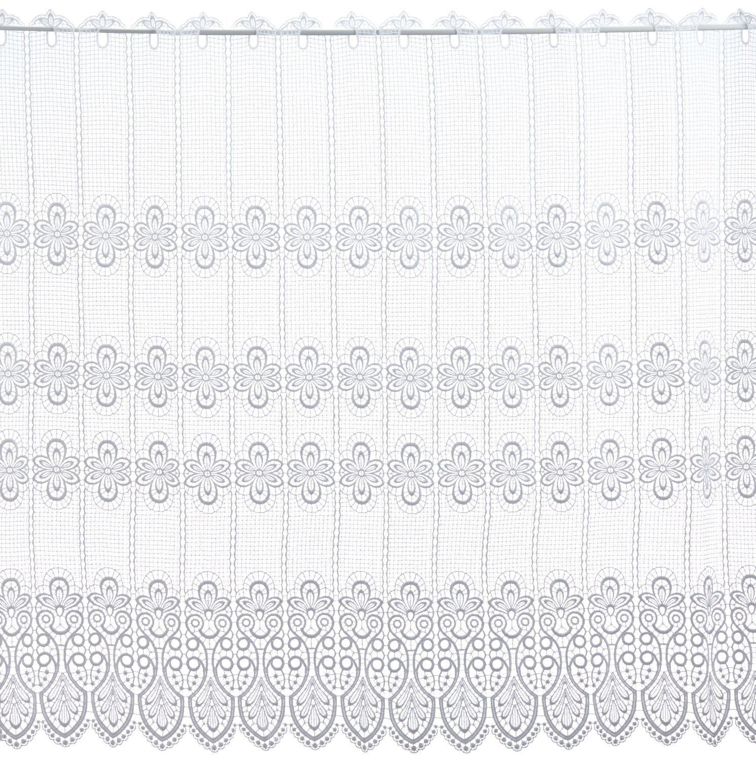 Plauener Spitze by Modespitze, Store Bistro Gardine Scheibengardine mit Stangendurchzug, hochwertige Stickerei, Höhe 112 cm, Breite 96 cm, Weiß