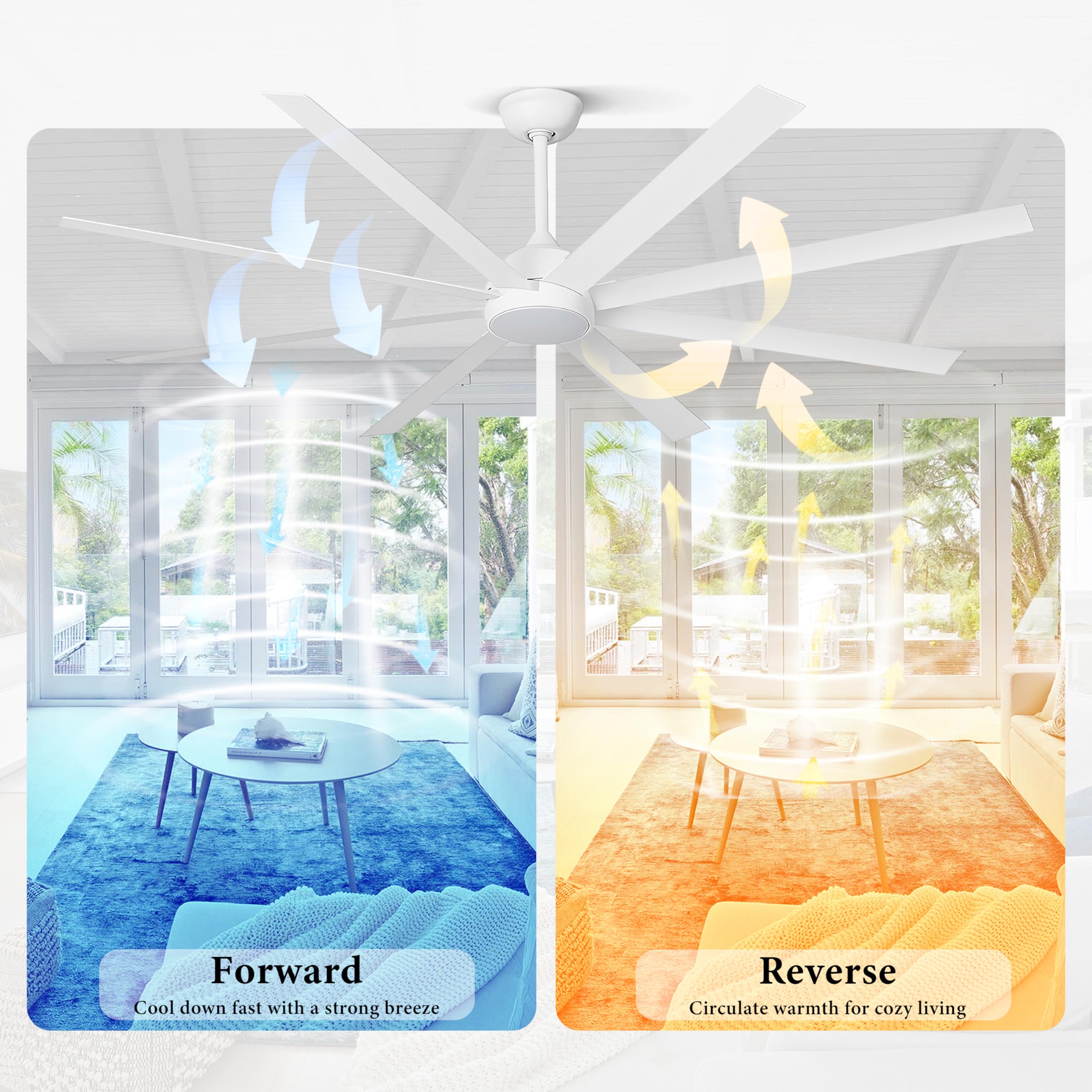 72 Inch Large Ceiling Fans with Lights and Remote Control 6 Wind Speeds LED Dimmable DC Reversible Modern — view 3