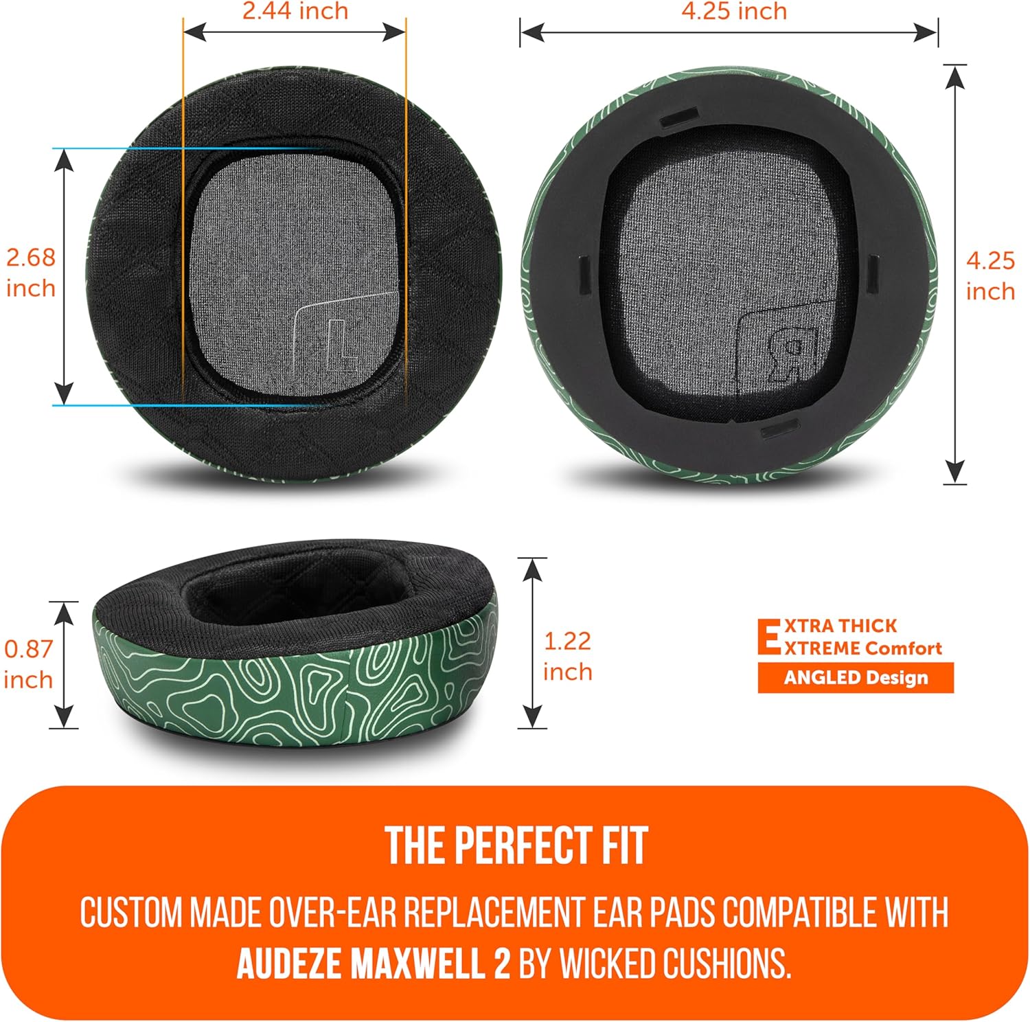 WC Freeze Maxwell 2 – Cooling Gel Replacement Earpads Compatible with Audeze Maxwell 2 Headphones by Wicked Cushions | Freeze V2 Cooling Fabric | Emerald Tide