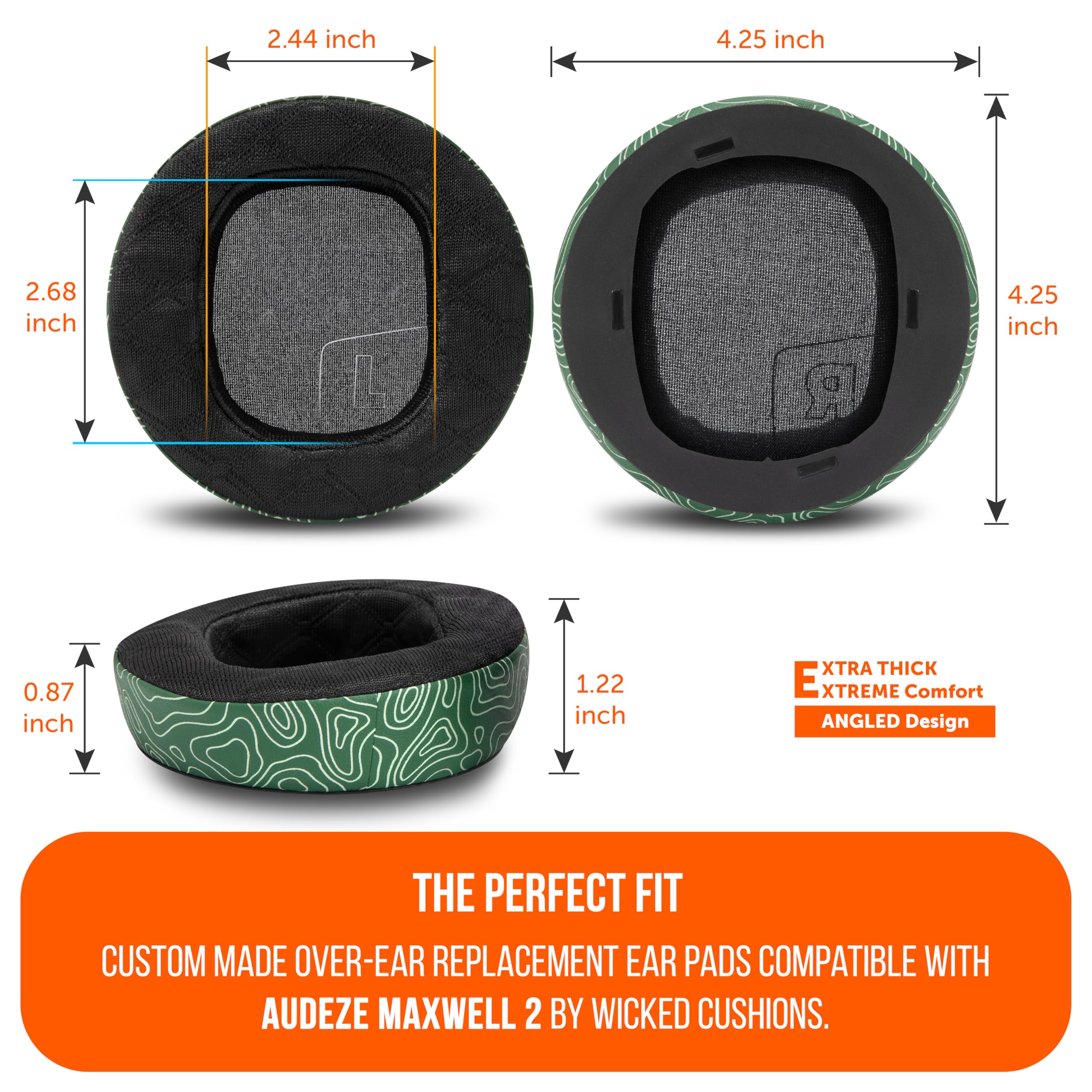 WC Mod Kit Maxwell 2 - Almohadillas de Gel refrescante + Diadema de Silicona Extra Ancha + Placas de Altavoz magnéticas Compatible con Audeze Maxwell 2 de Wicked Cushions | Marea Esmeralda